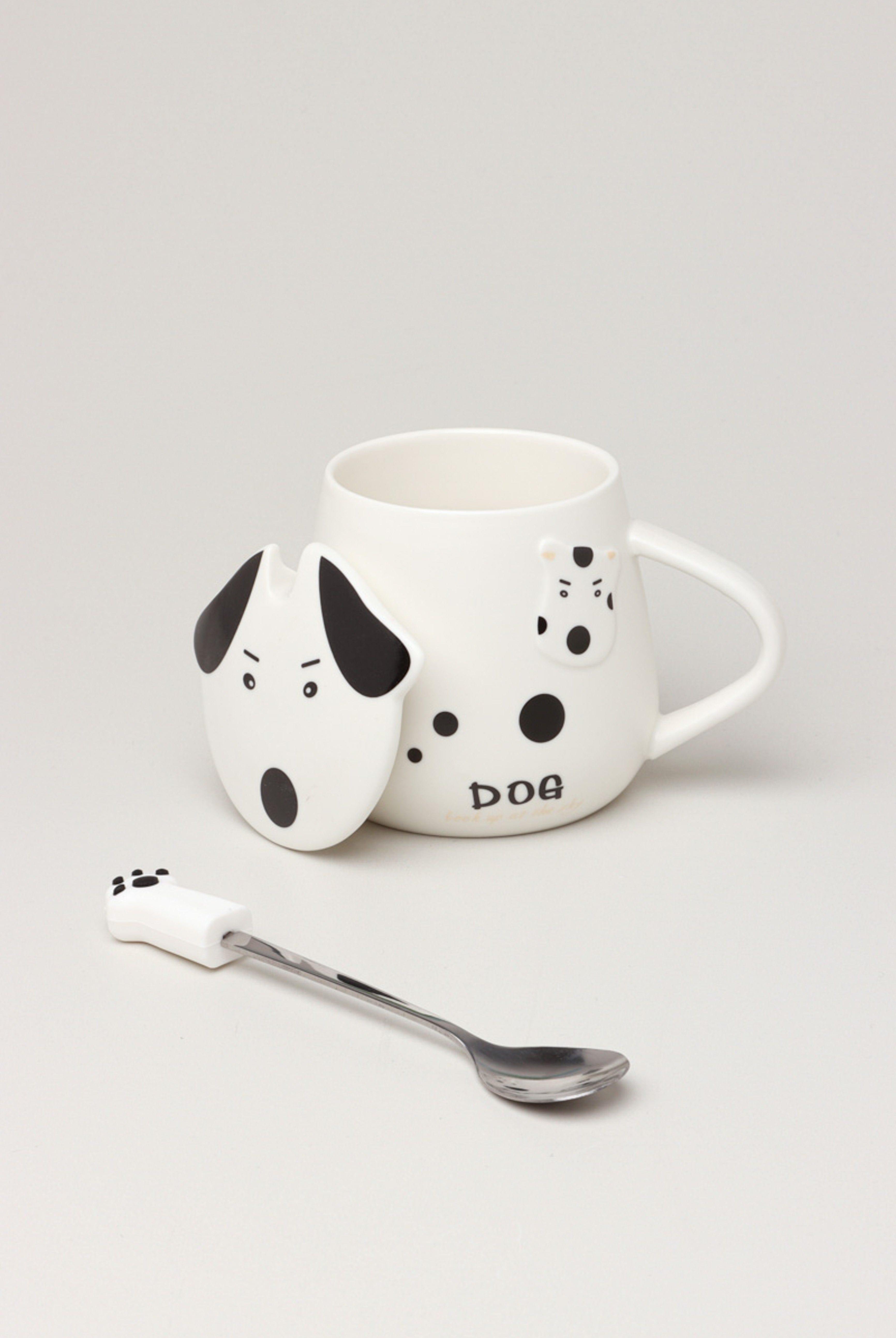 Dog Ceramic Coffee Tea Mug With Matching Lid and Spoon - G Decor