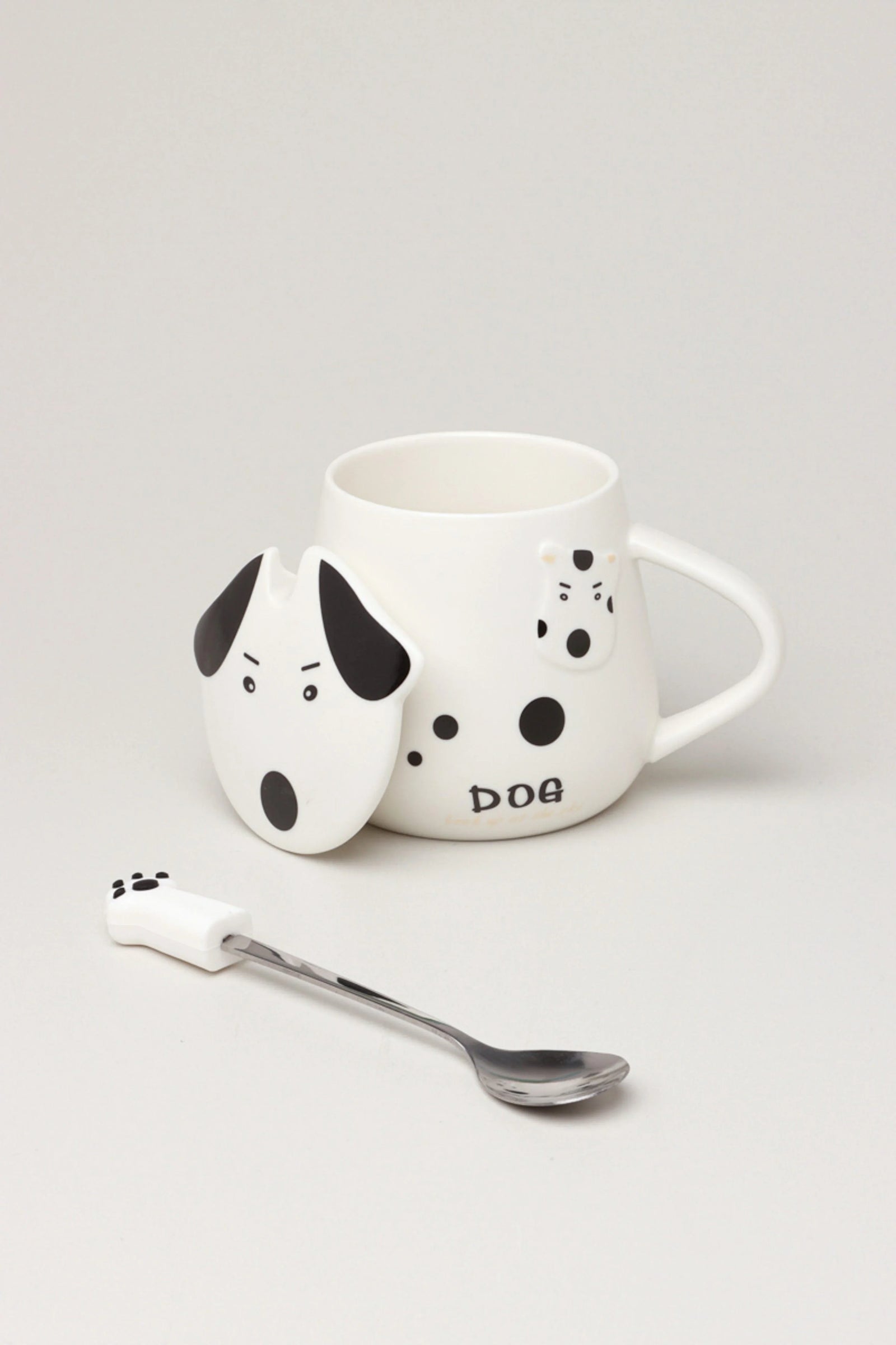 Cute Dog Ceramic Coffee Mug with Lid and Spoon — lifestyle view, G Decor