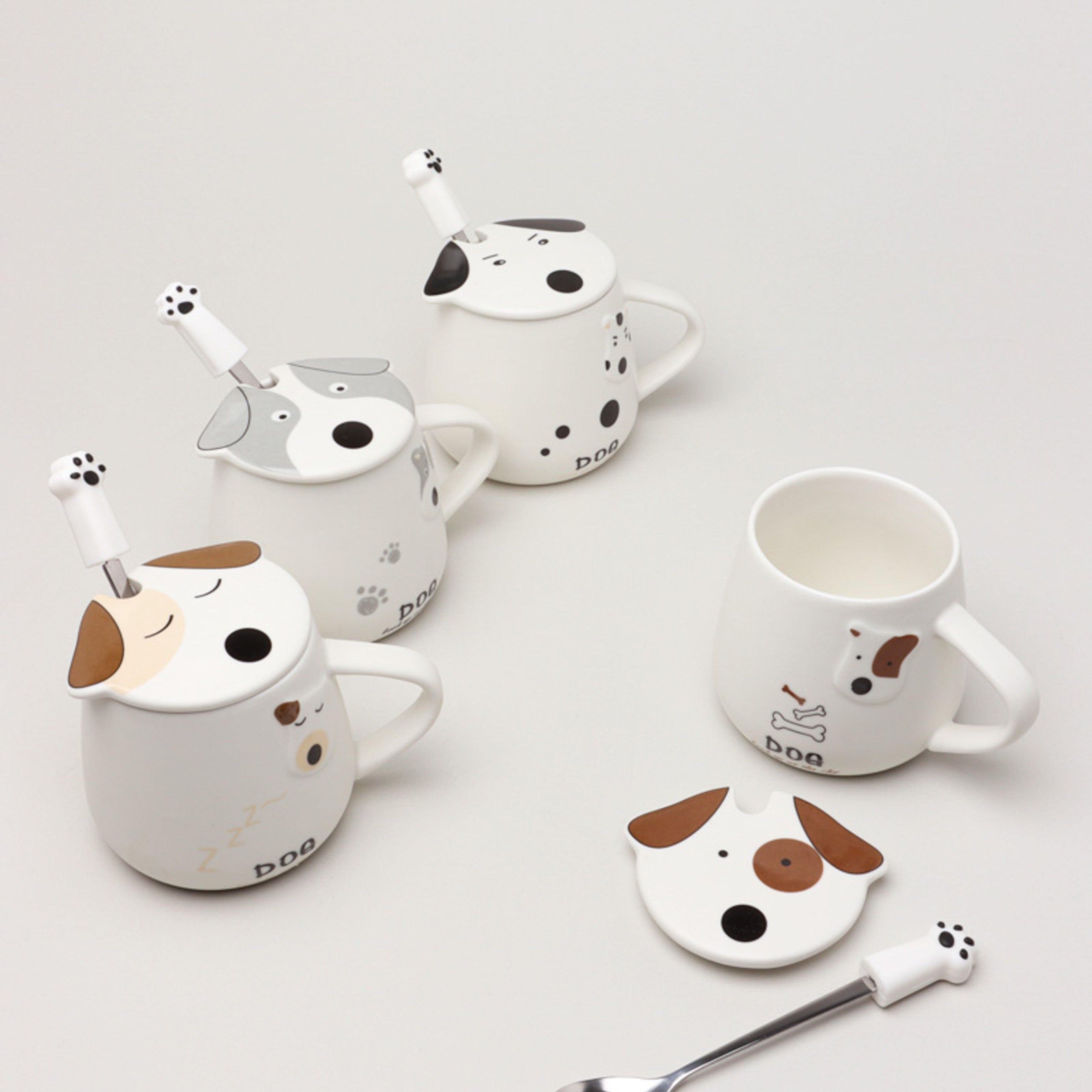 Dog Ceramic Coffee Tea Mug With Matching Lid and Spoon - G Decor
