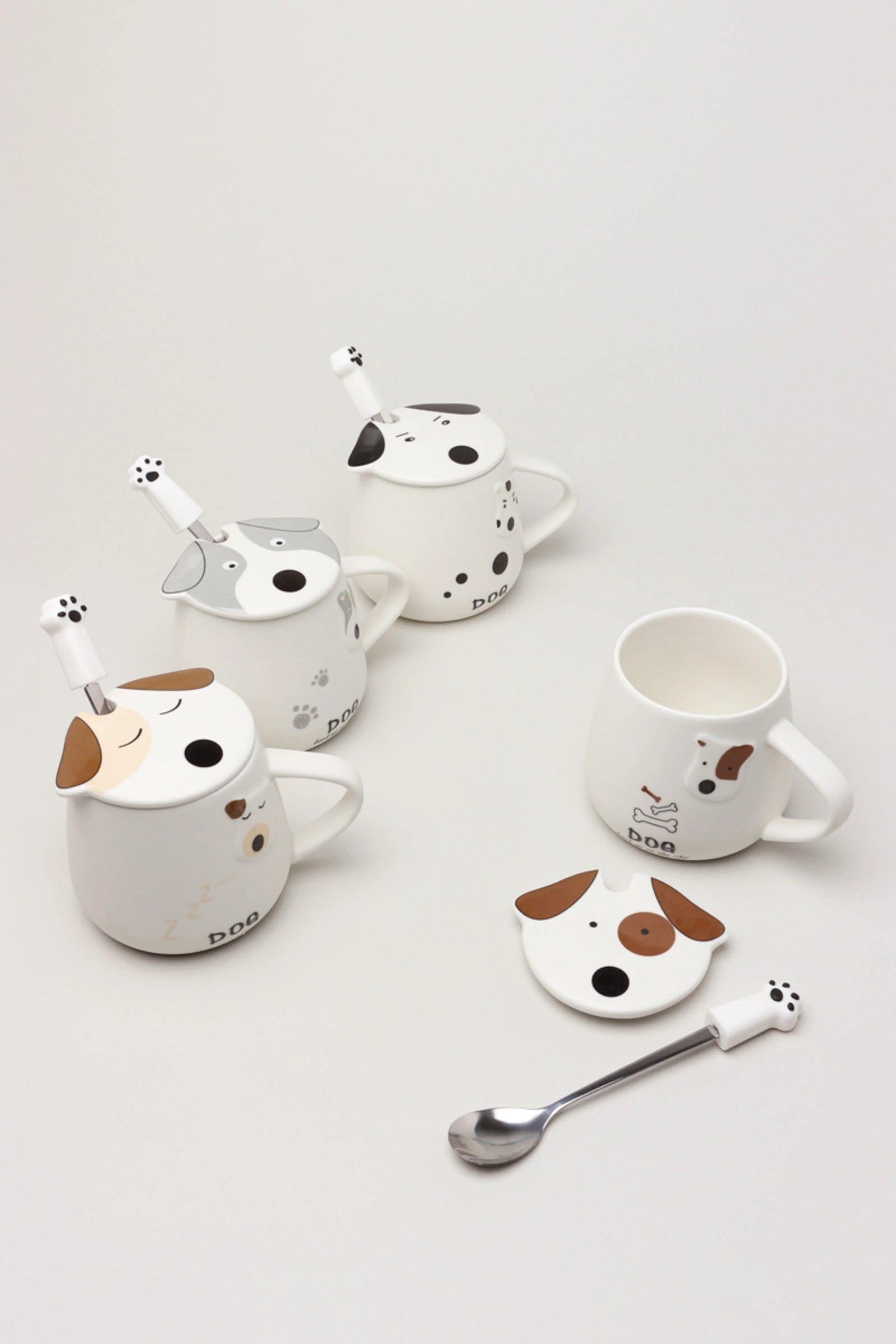 Cute Dog Ceramic Coffee Mug with Lid and Spoon — G Decor