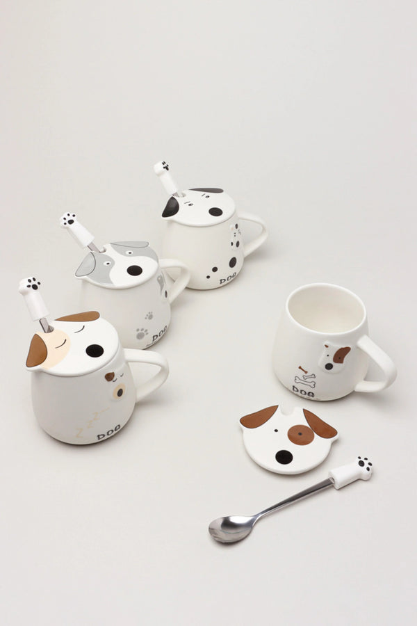 Cute Dog Ceramic Coffee Mug with Lid and Spoon