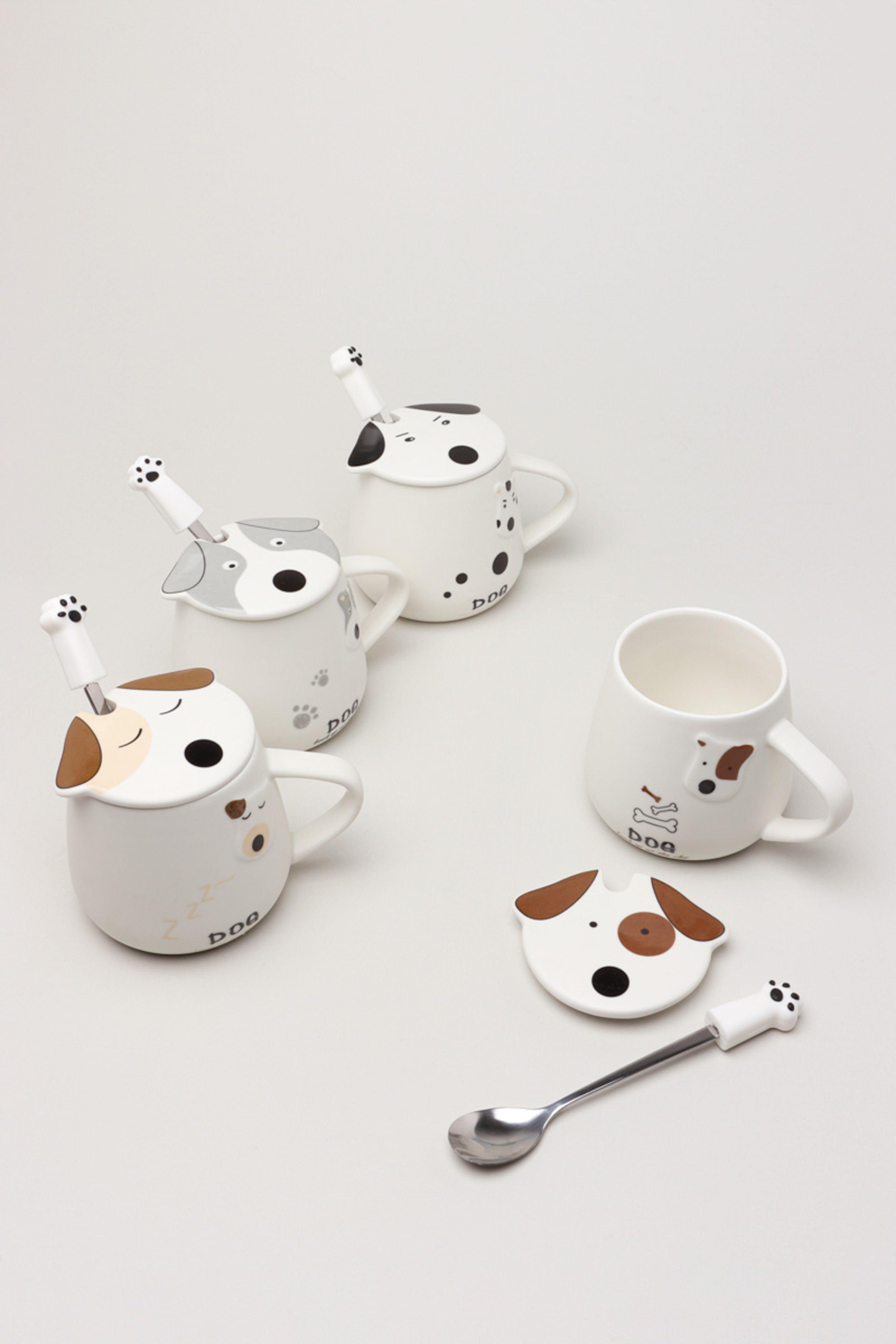 Dog Ceramic Coffee Tea Mug With Matching Lid and Spoon - G Decor