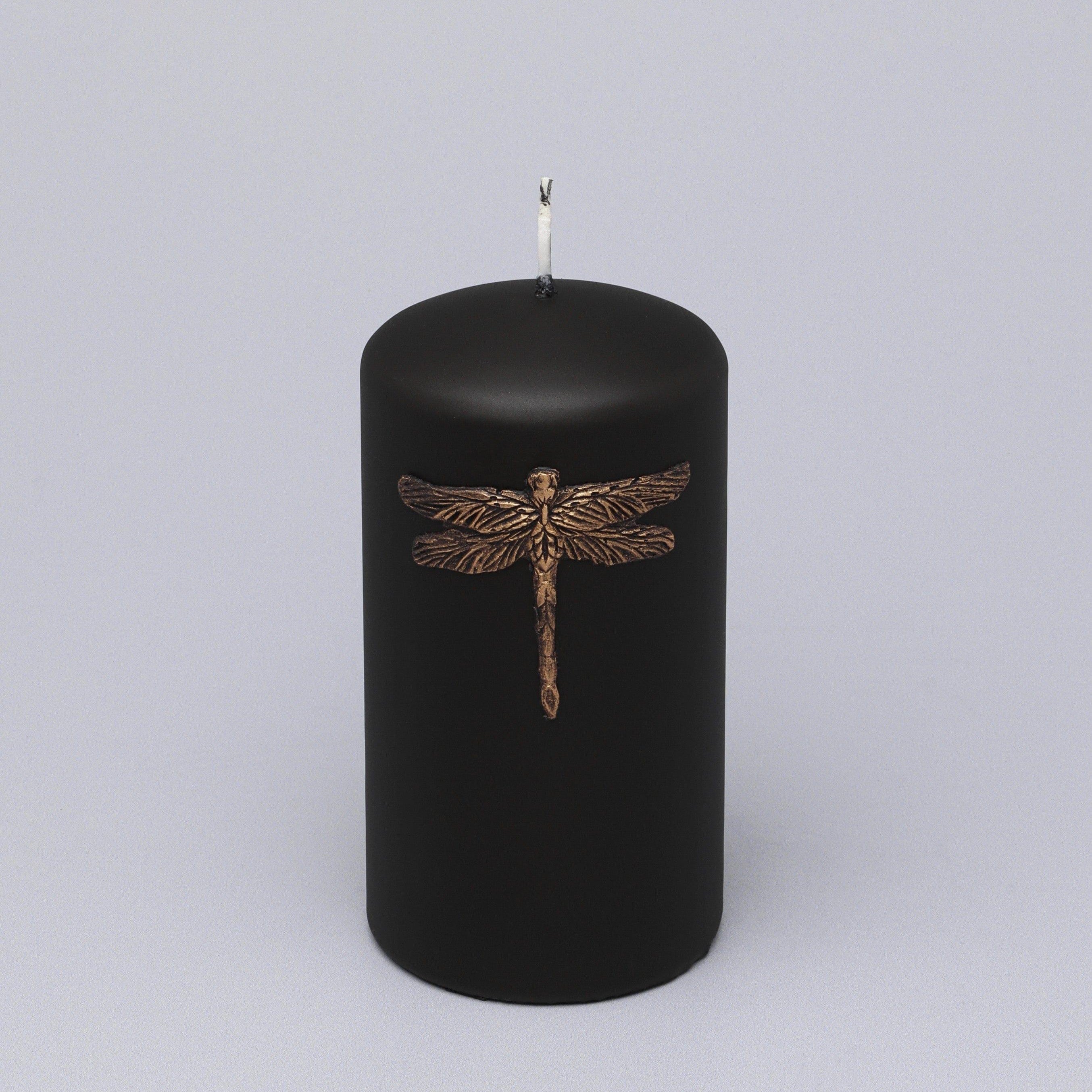 Dragonfly King & Queen Pillar Candle Choice of Black with Gold or White with Silver Accent - G Decor