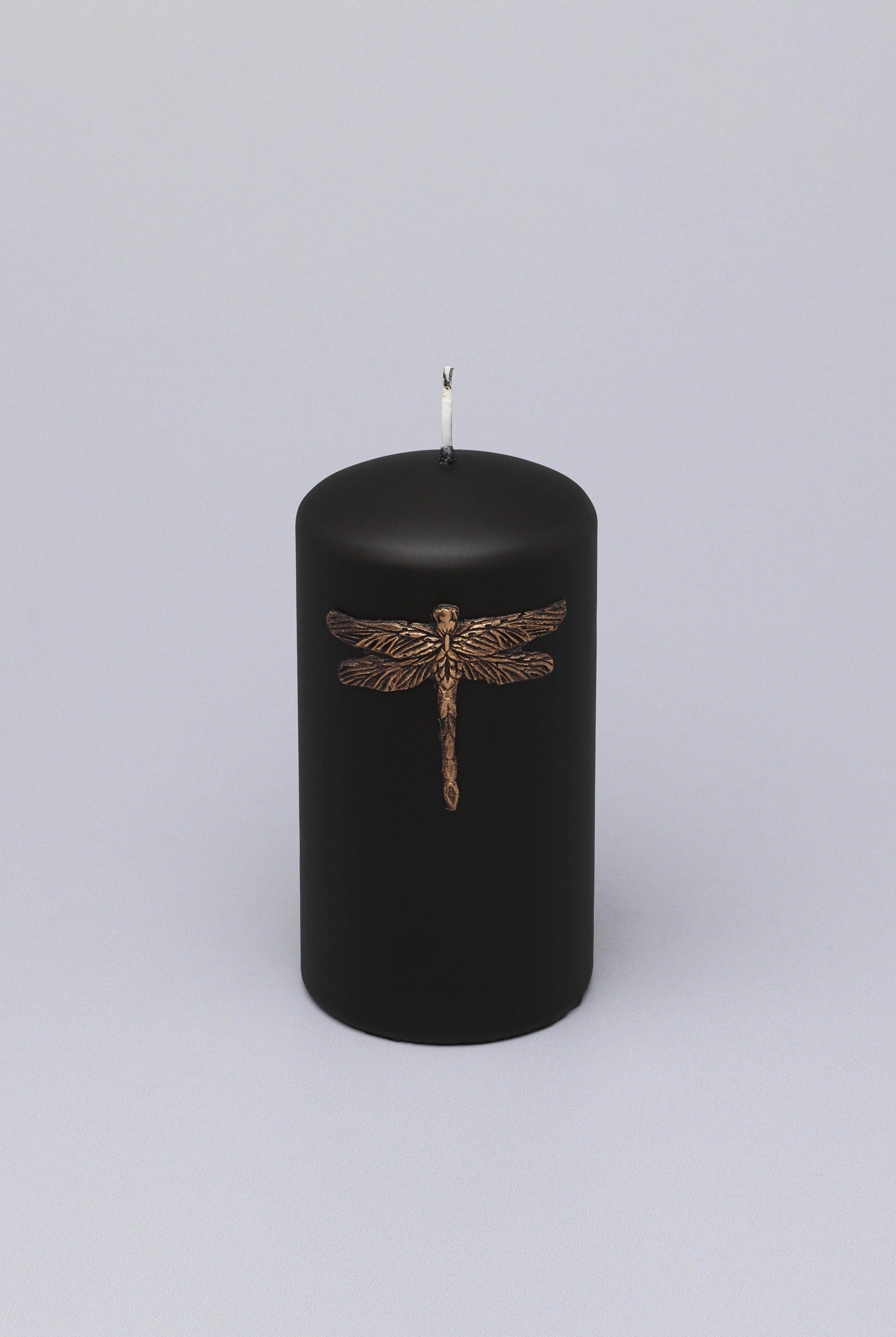 Dragonfly King & Queen Pillar Candle Choice of Black with Gold or White with Silver Accent - G Decor