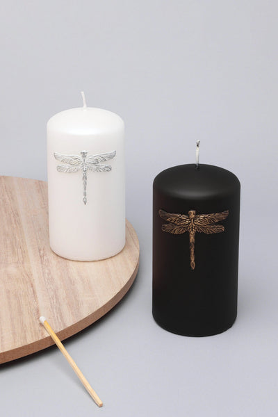 Dragonfly King and Queen Pillar Candle in Black Gold or White Silver