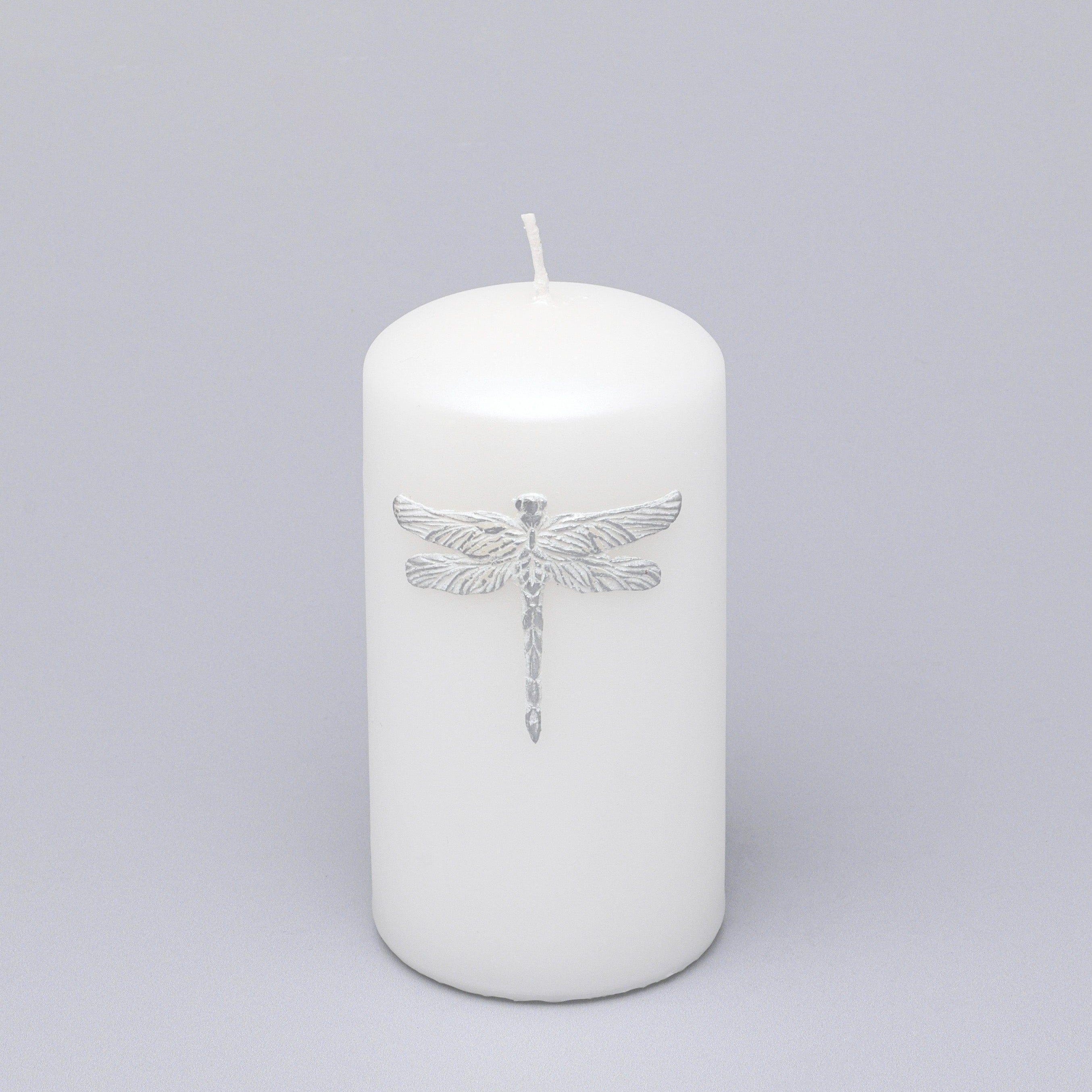 Dragonfly King & Queen Pillar Candle Choice of Black with Gold or White with Silver Accent - G Decor