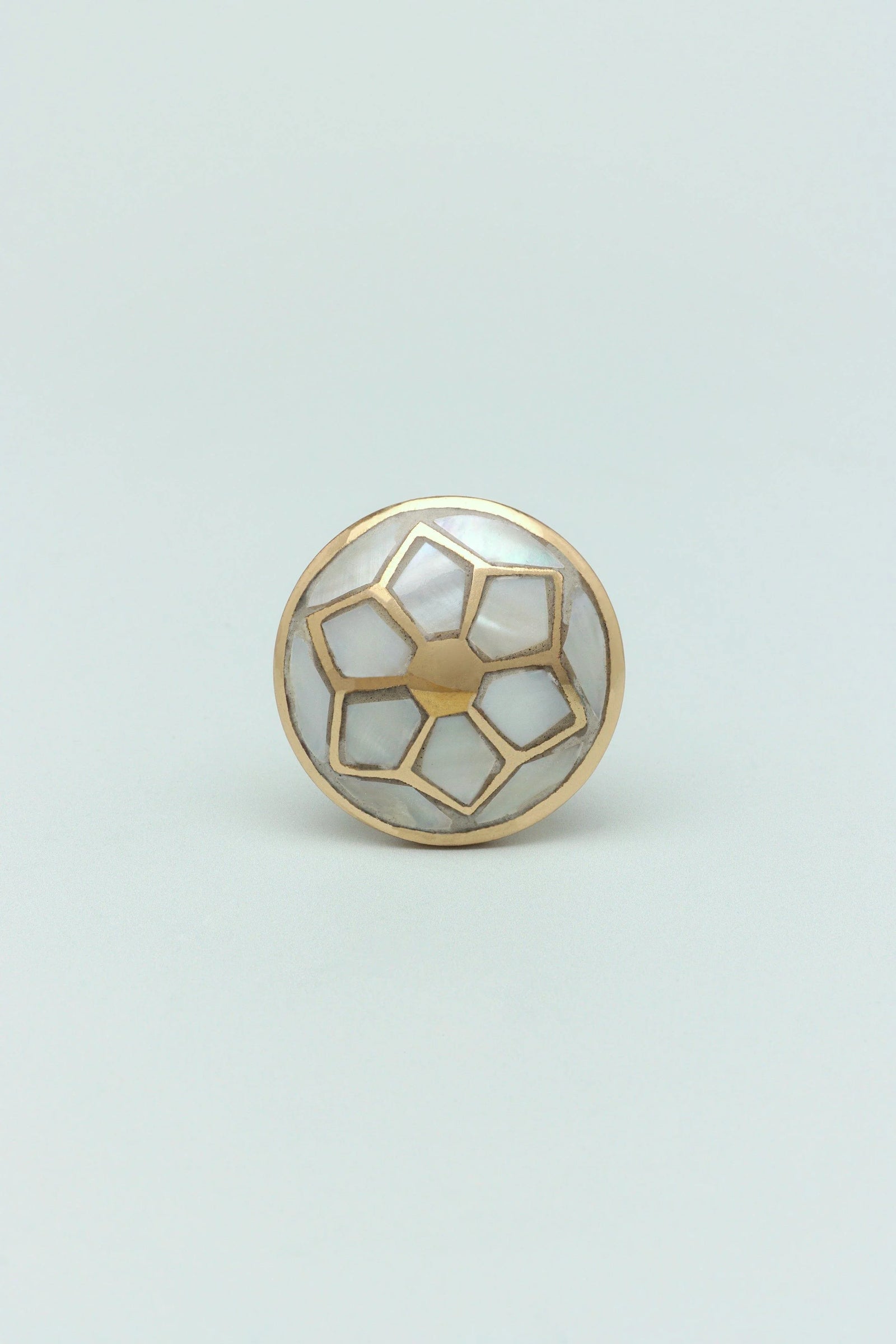 Elizabeth Mother of Pearl Majestic Cabinet Knob in Polished Brass — close-up view, G Decor
