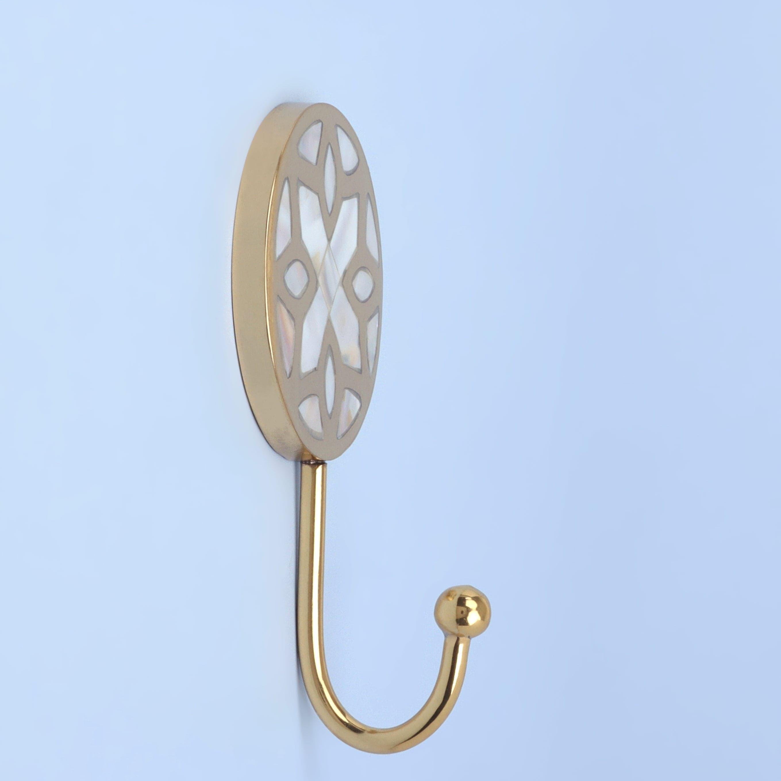 Elizabeth Mother of Pearl Handcrafted Wall Hook Lattice Inlay Design Brass Hanger - G Decor
