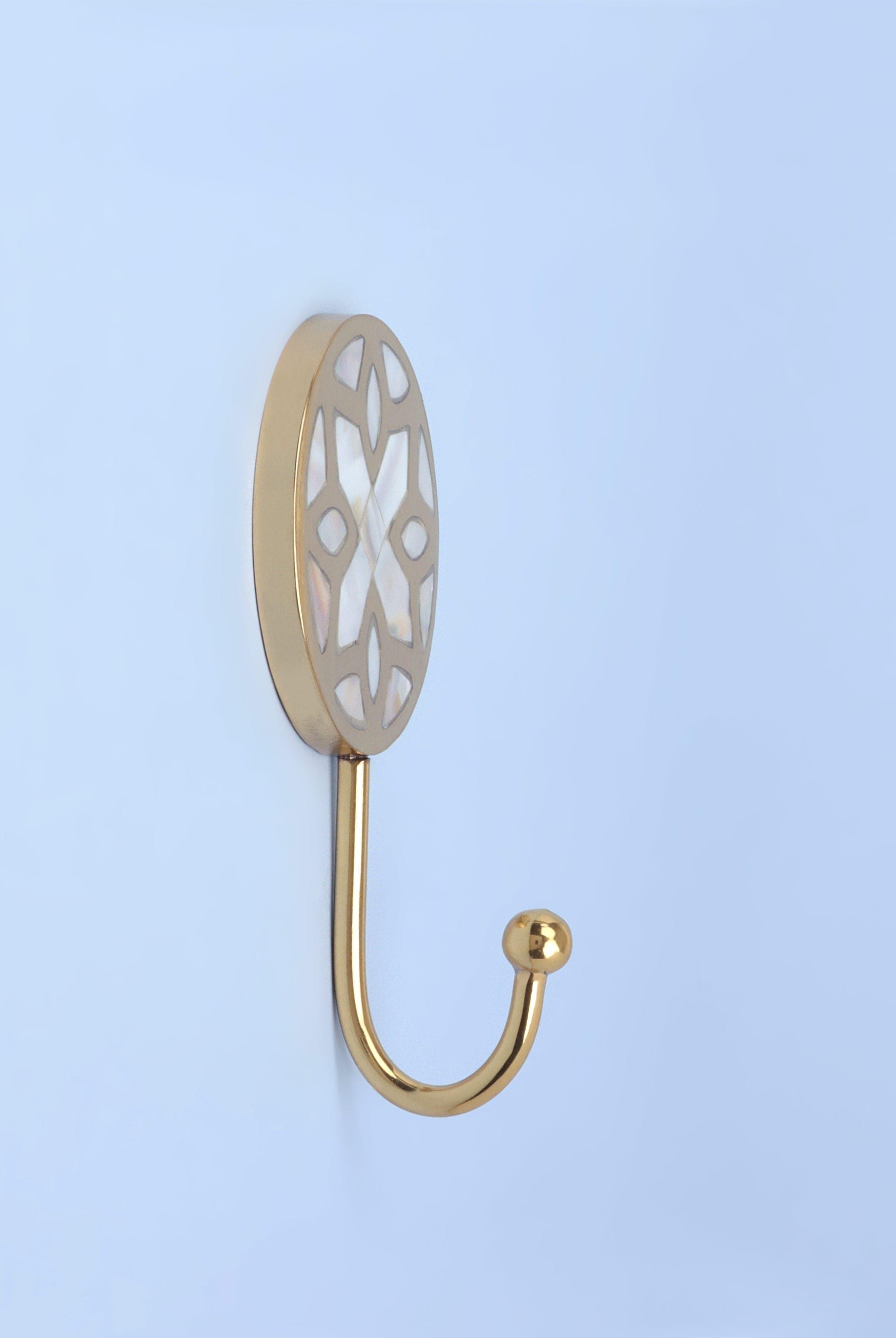Elizabeth Mother of Pearl Handcrafted Wall Hook Lattice Inlay Design Brass Hanger - G Decor