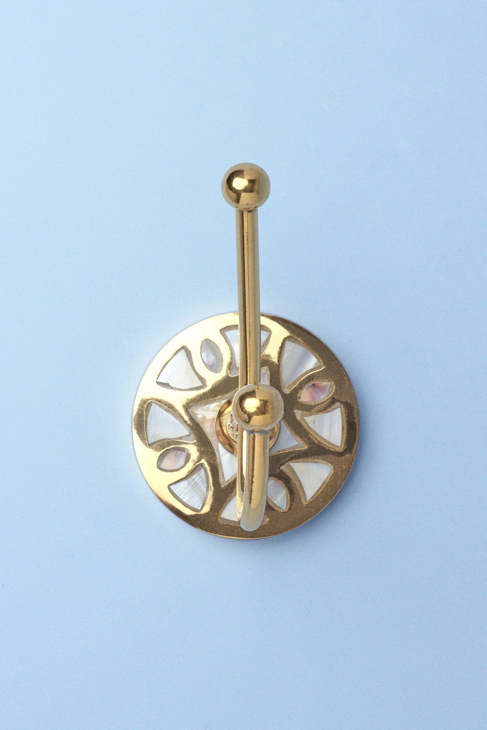 Elizabeth Mother of Pearl Wall Hook in Petal Inlay with Brass — view 5, G Decor