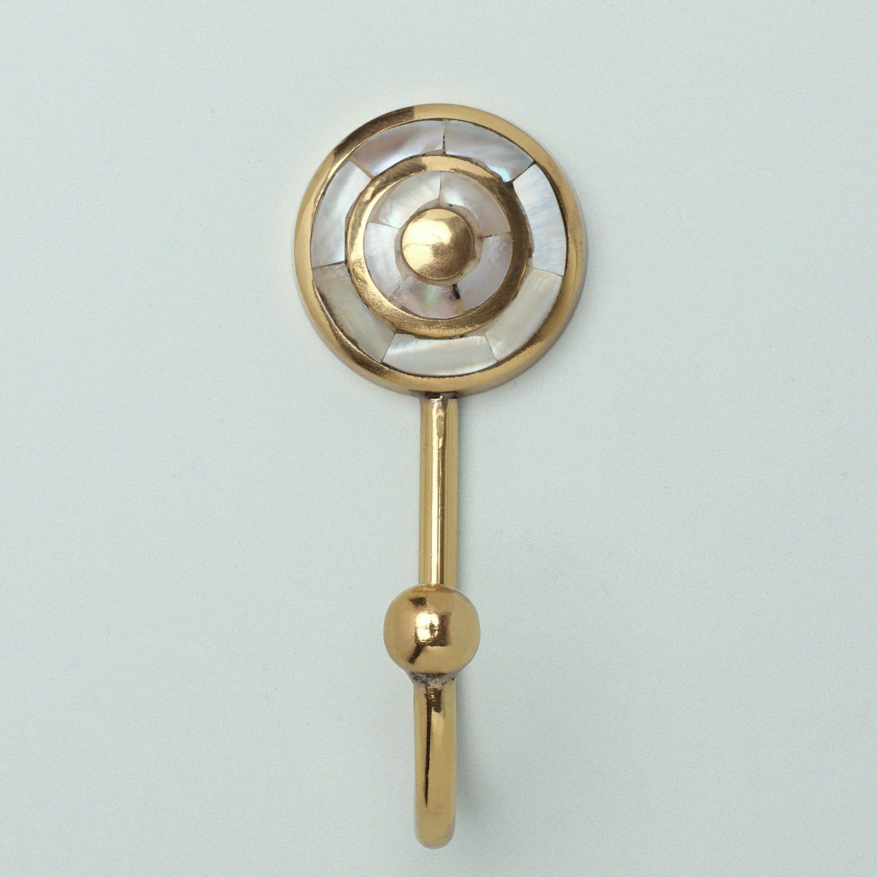 Elizabeth Mother of Pearl Wall Hook Handcrafted Brass Coat & Towel Holder - G Decor