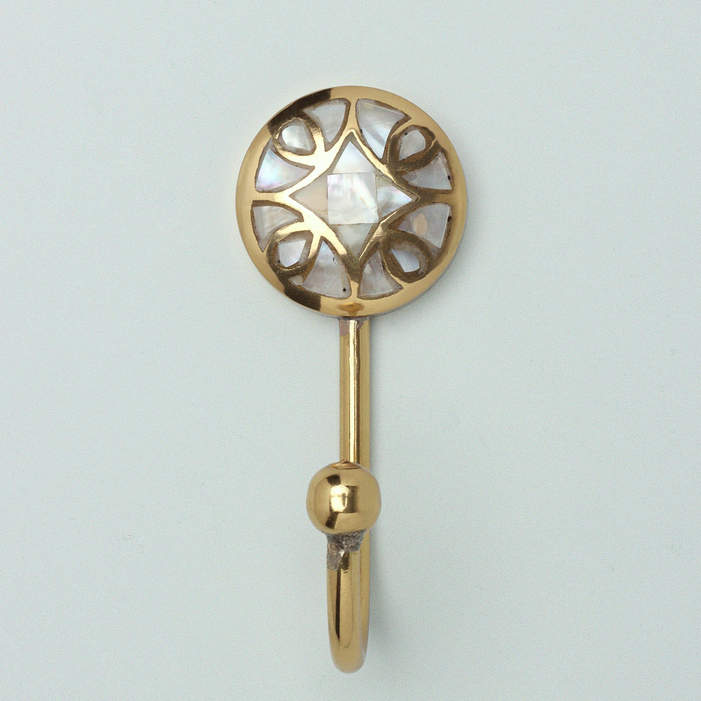 Elizabeth Mother of Pearl Wall Hook Handcrafted Brass Coat & Towel Holder - G Decor