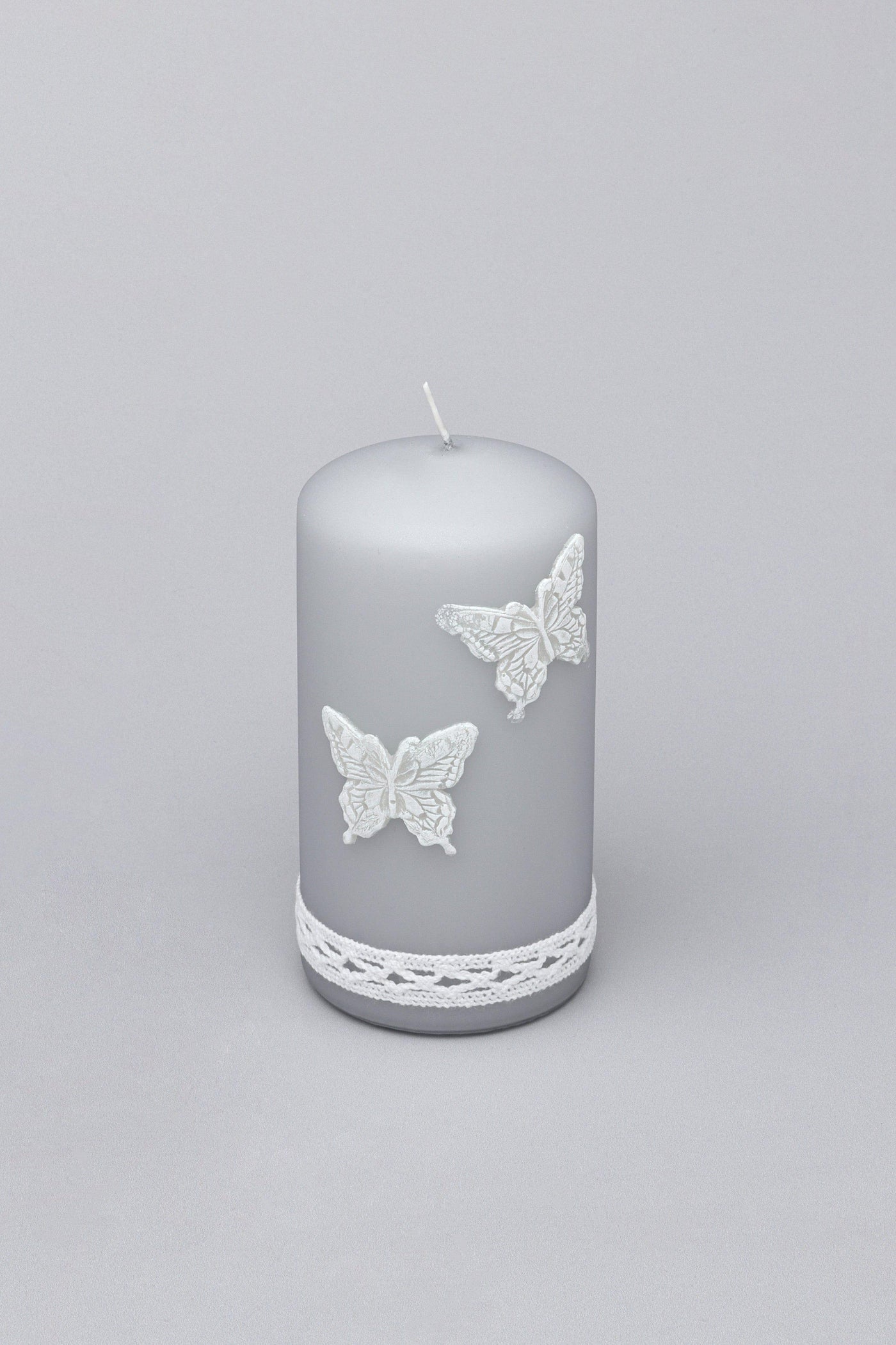 G Decor Candles Grey / Large Emilie Butterfly Grey Lace Pillar Candle