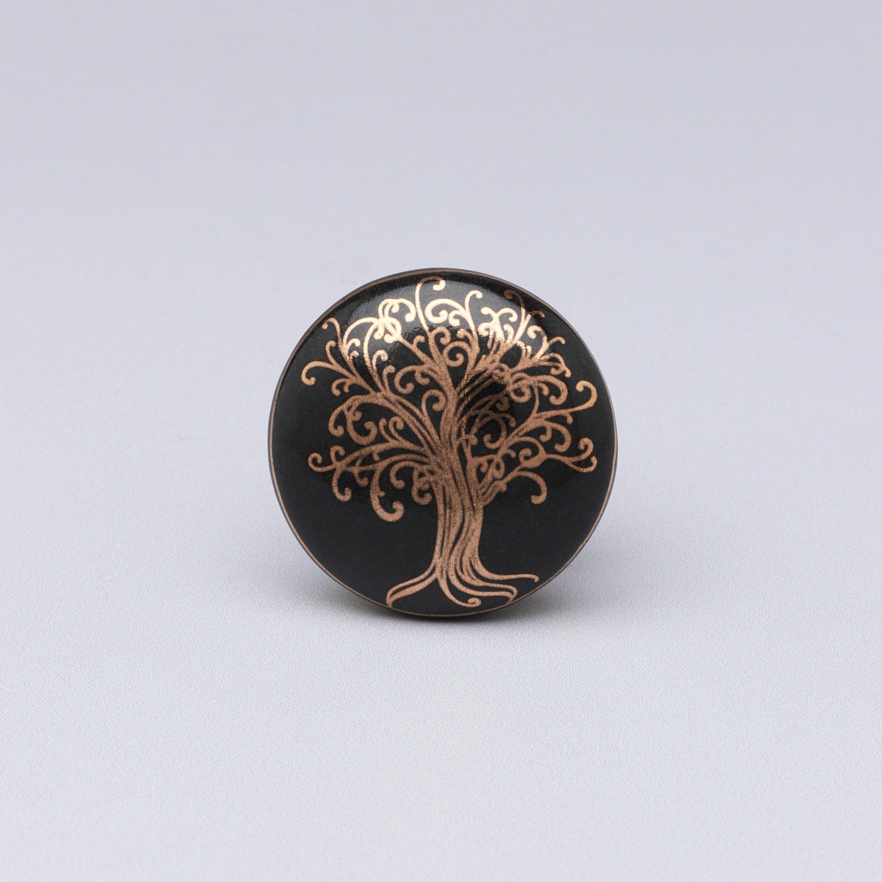 Eternal Bloom Black & Gold Ceramic Knob Tree of Life Collection - G Decor