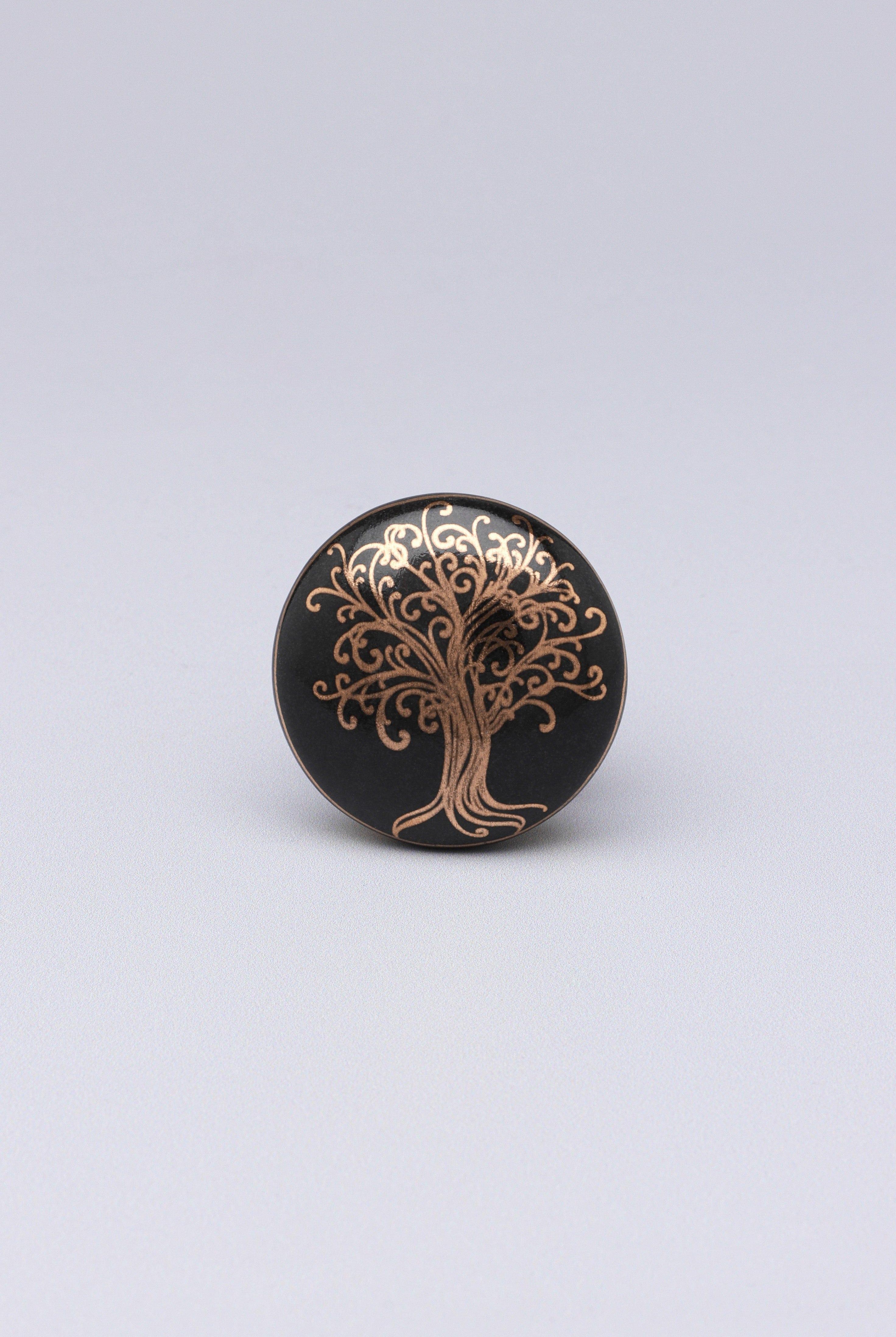 Eternal Bloom Black & Gold Ceramic Knob Tree of Life Collection - G Decor
