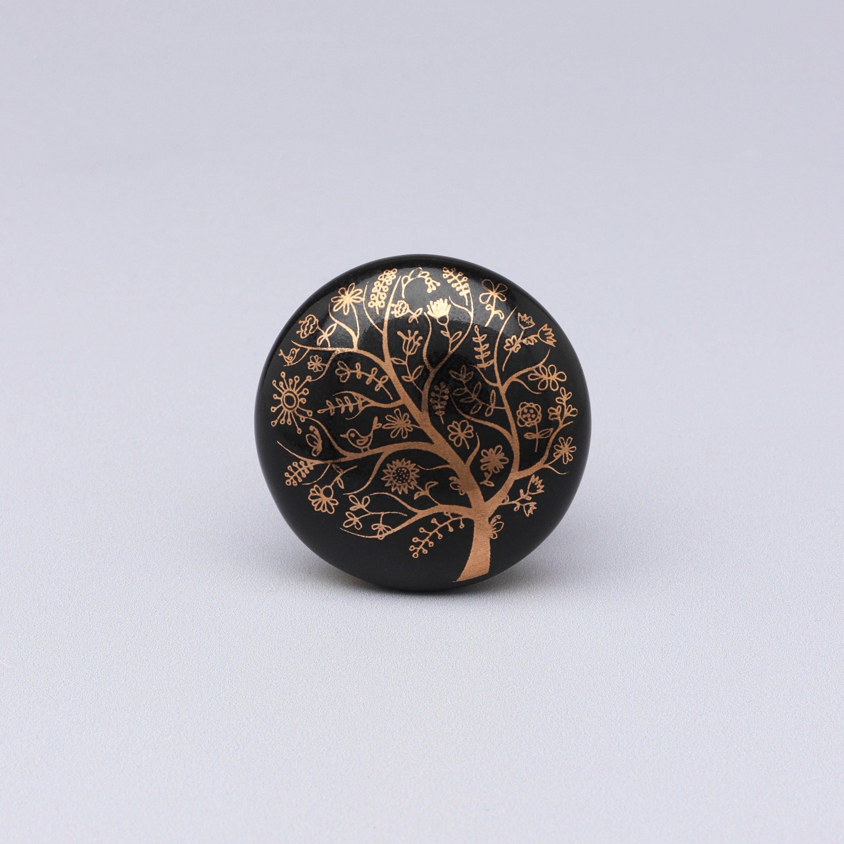 Eternal Bloom Black & Gold Ceramic Knob Tree of Life Collection - G Decor