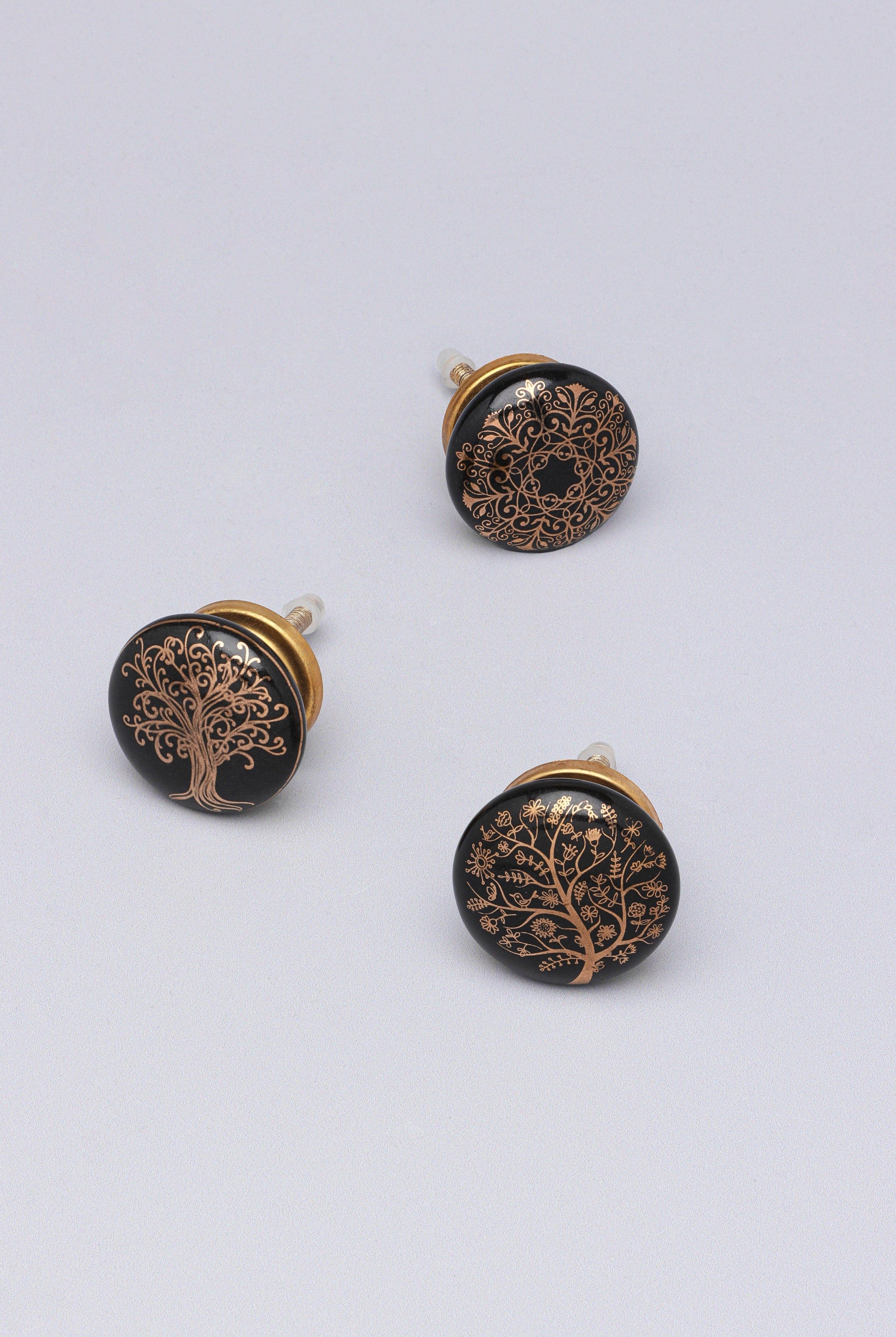 Eternal Bloom Black & Gold Ceramic Knob Tree of Life Collection - G Decor