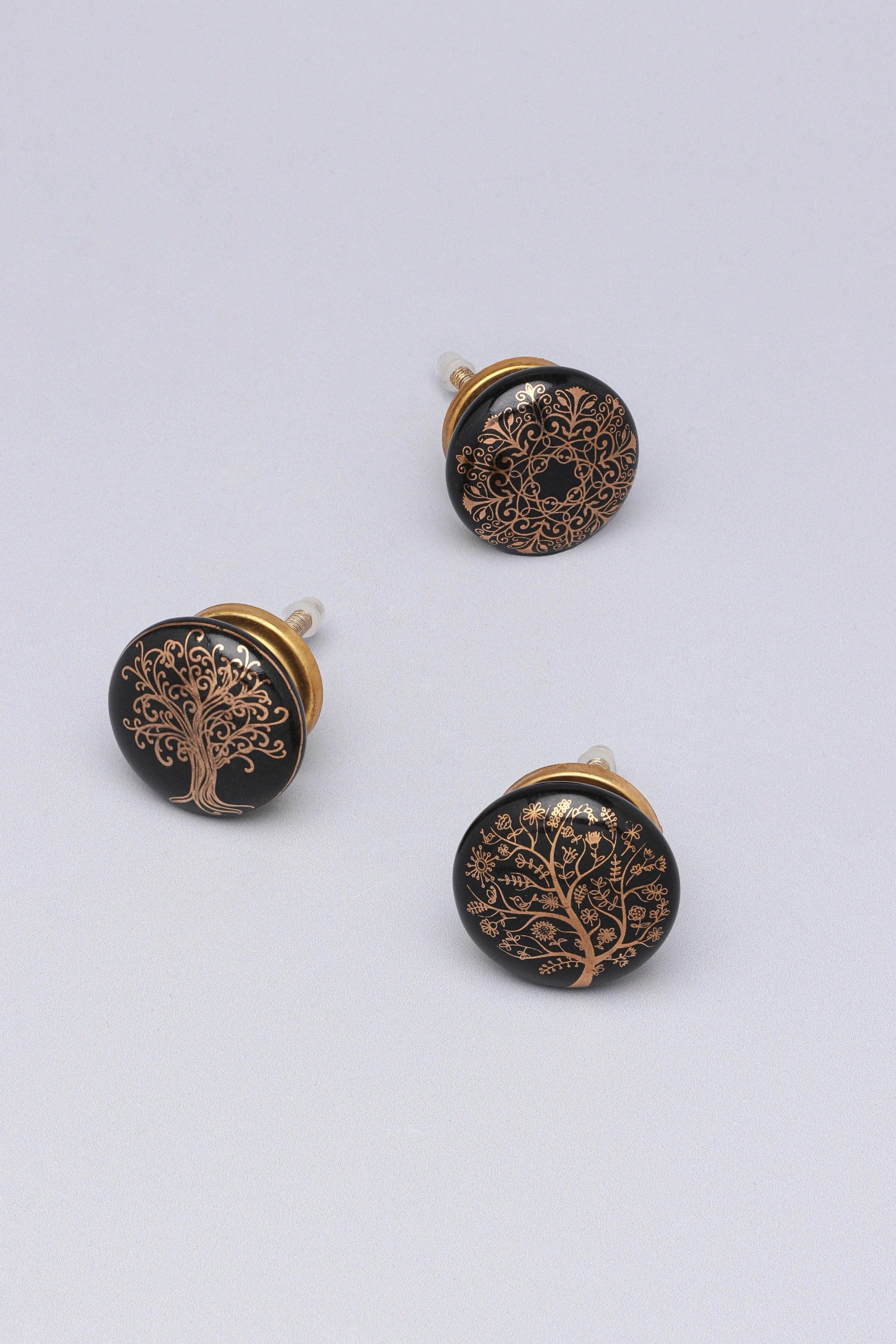 Eternal Bloom Black & Gold Ceramic Knob Tree of Life Collection - G Decor