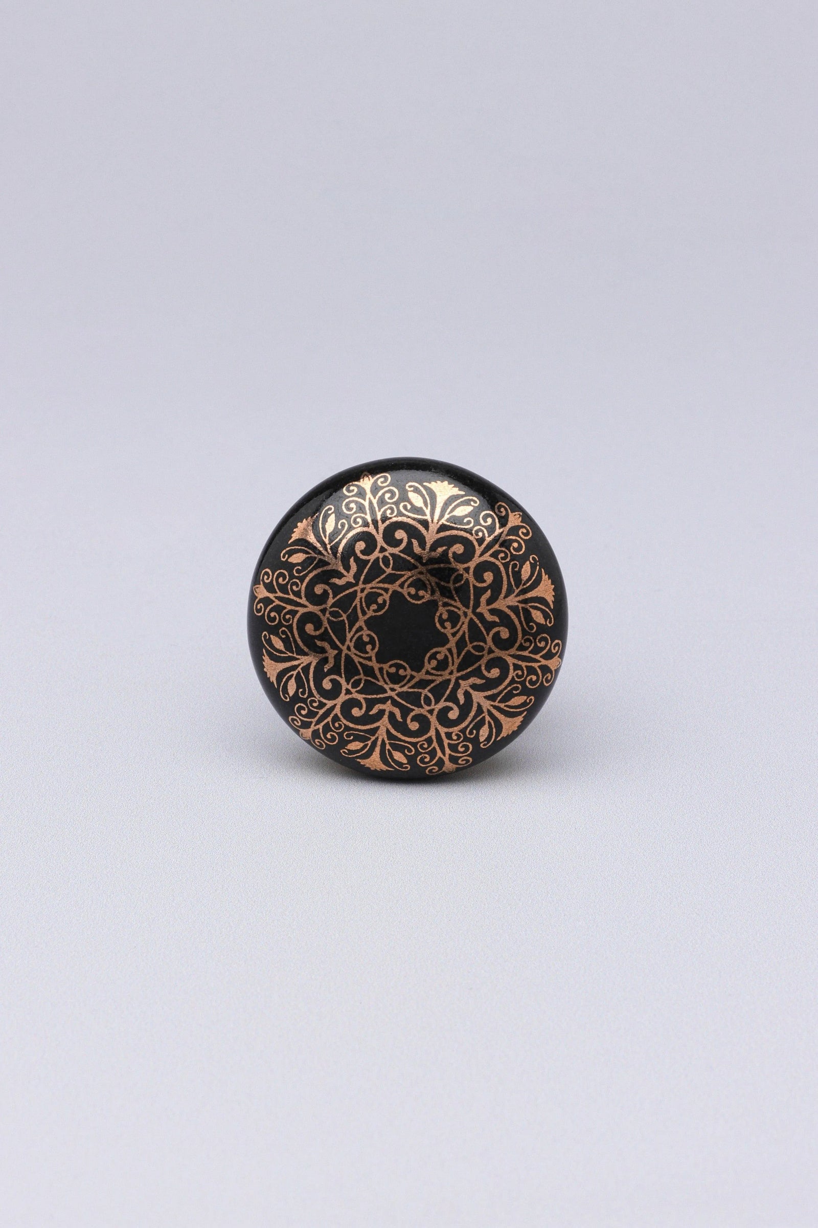 Eternal Bloom Tree of Life Ceramic Cabinet Knob in Black and Gold — lifestyle view, G Decor