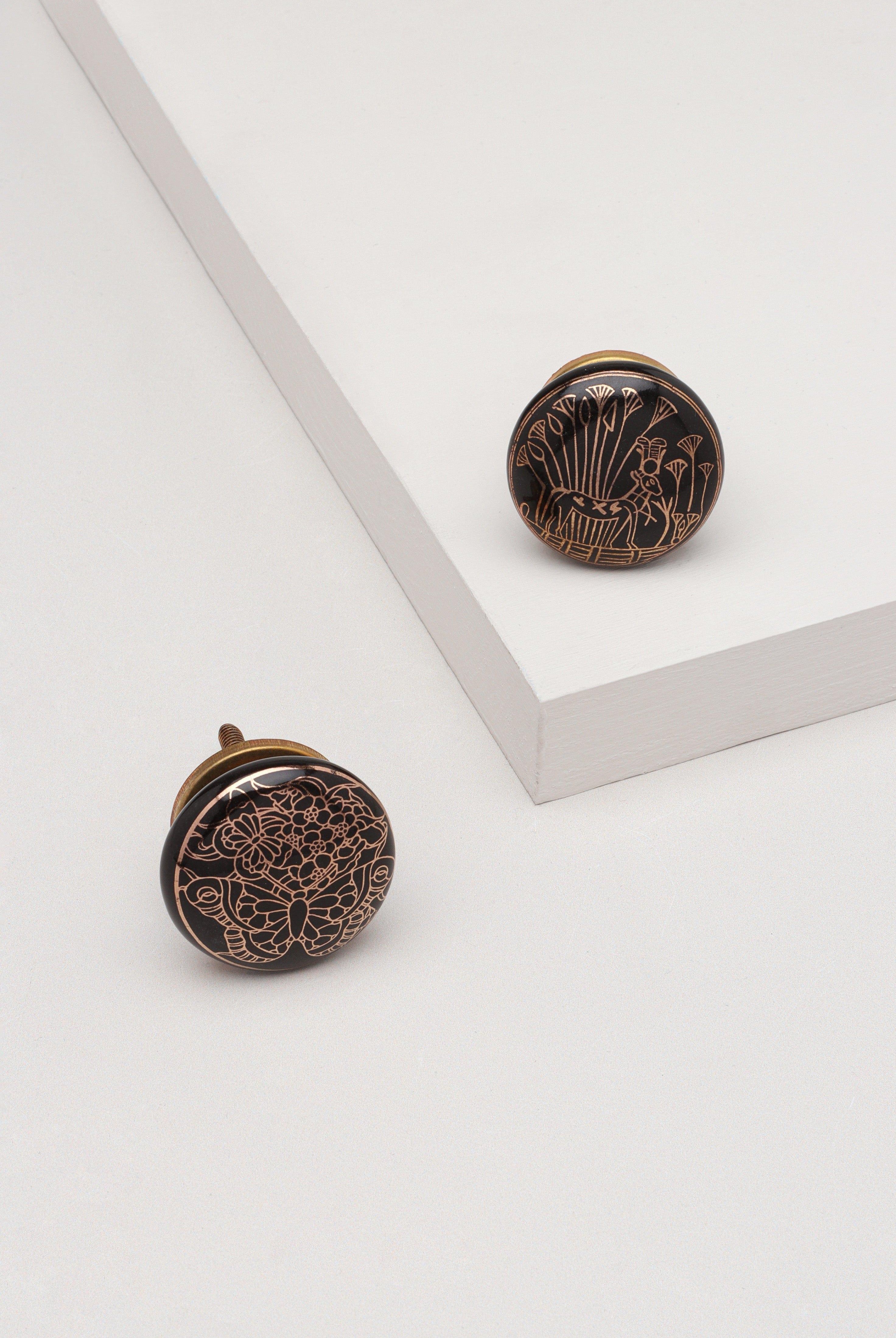 Eternal Bloom Black & Gold Ceramic Knob Tree of Life Family - G Decor