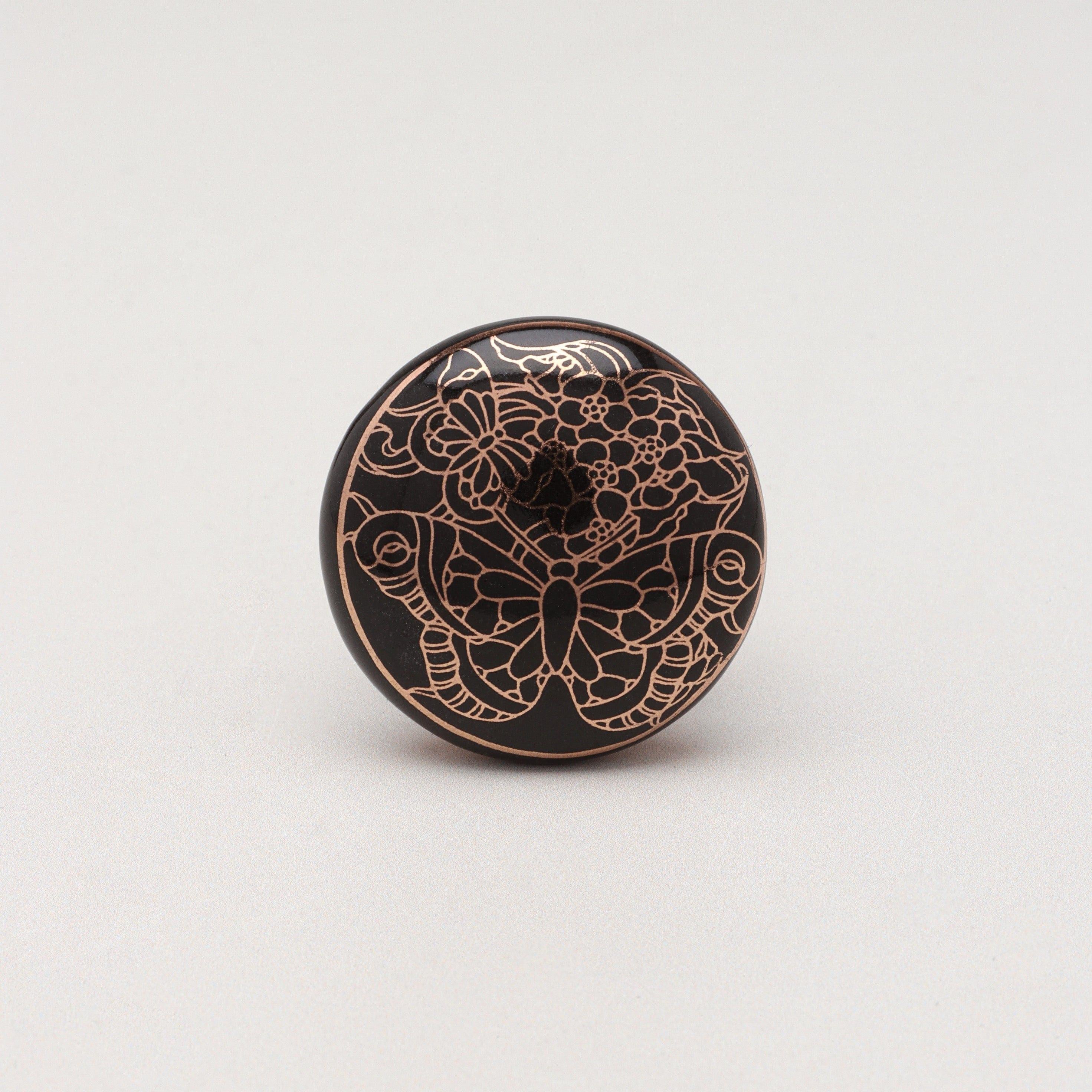 Eternal Bloom Black & Gold Ceramic Knob Tree of Life Family - G Decor