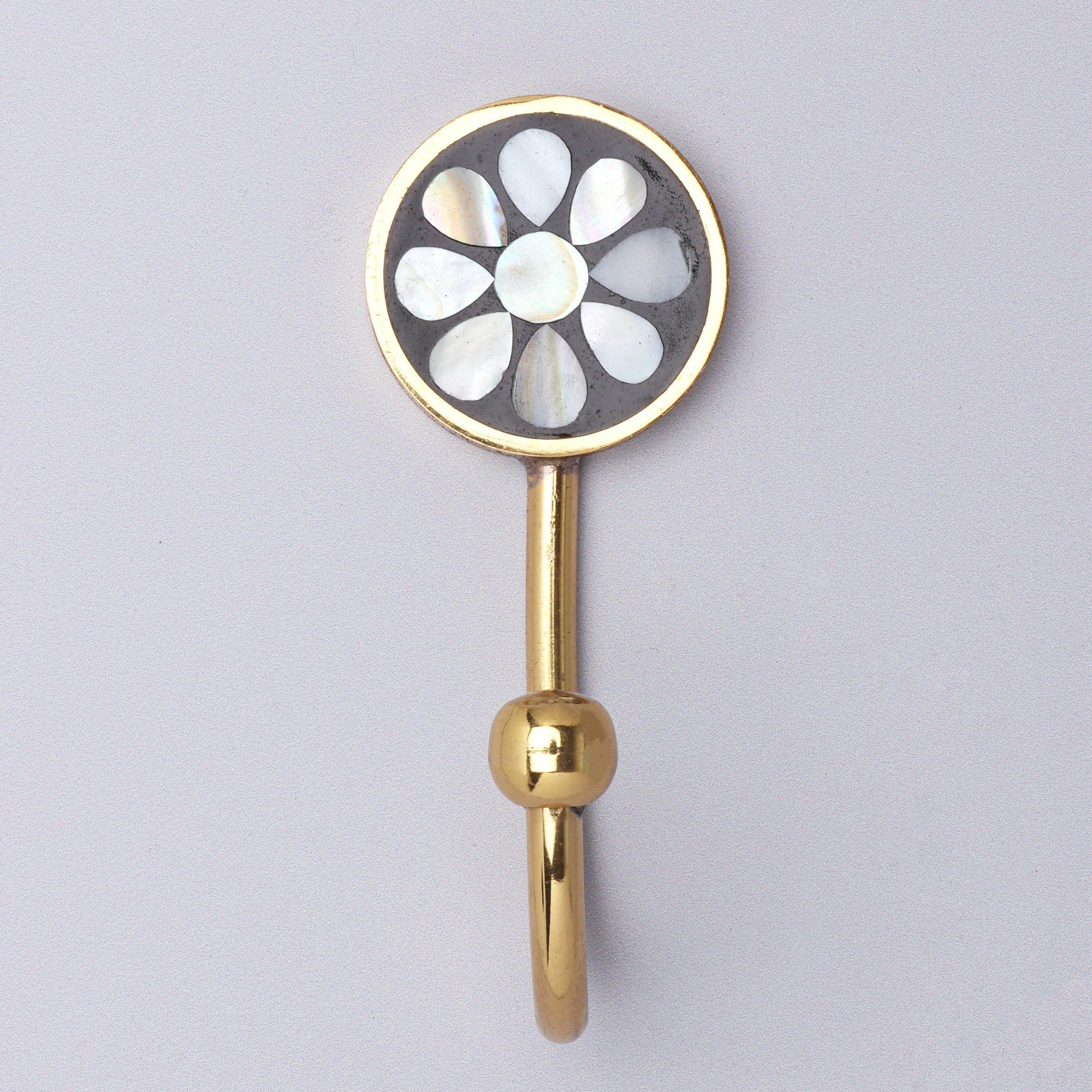 Étoile Bloom Mother Of Pearl Handcrafted Wall Hook Black & Gold Brass Hanger - G Decor