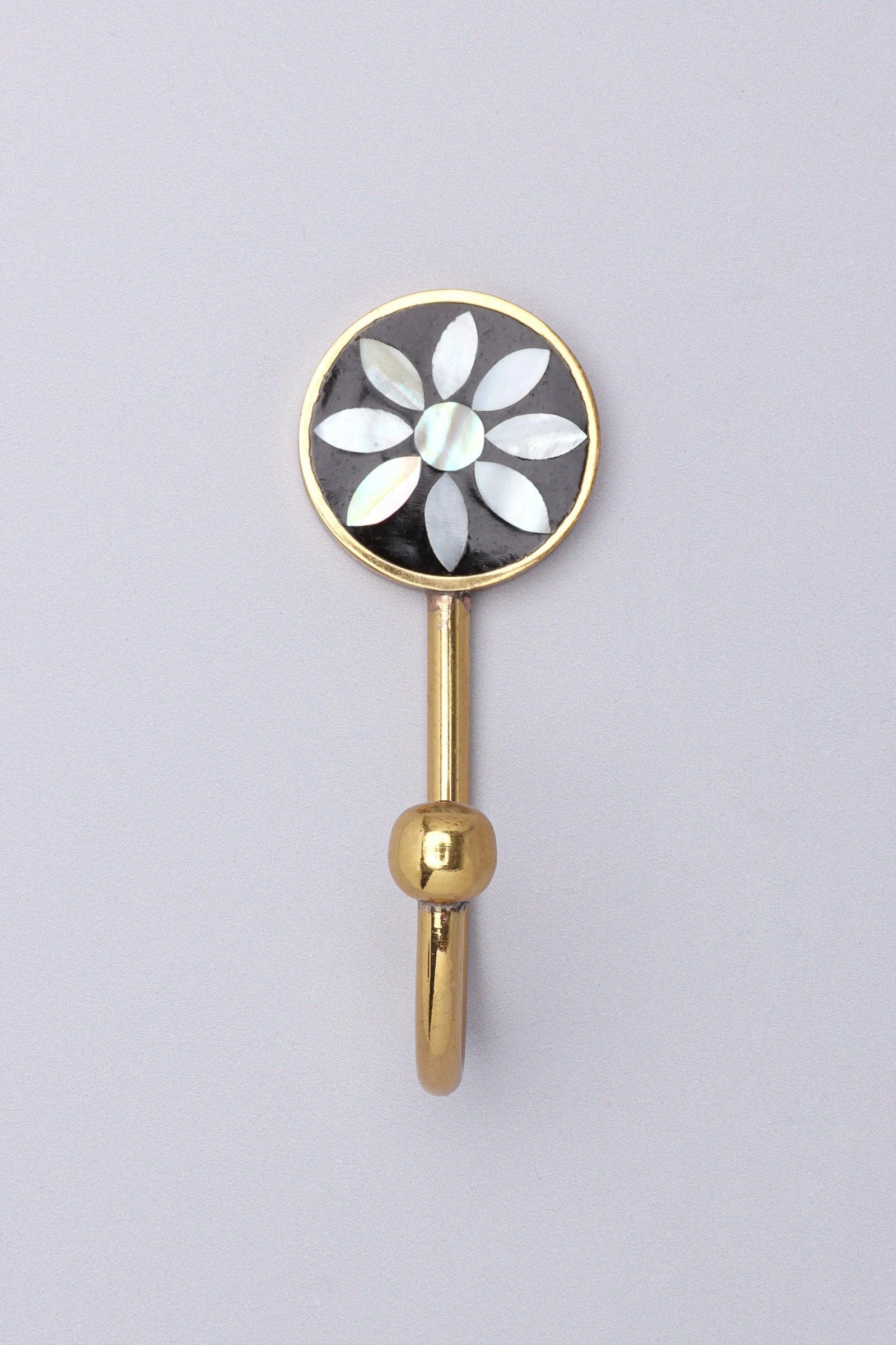 Étoile Bloom Mother of Pearl Wall Hook in Black and Gold with Brass — alternate view, G Decor