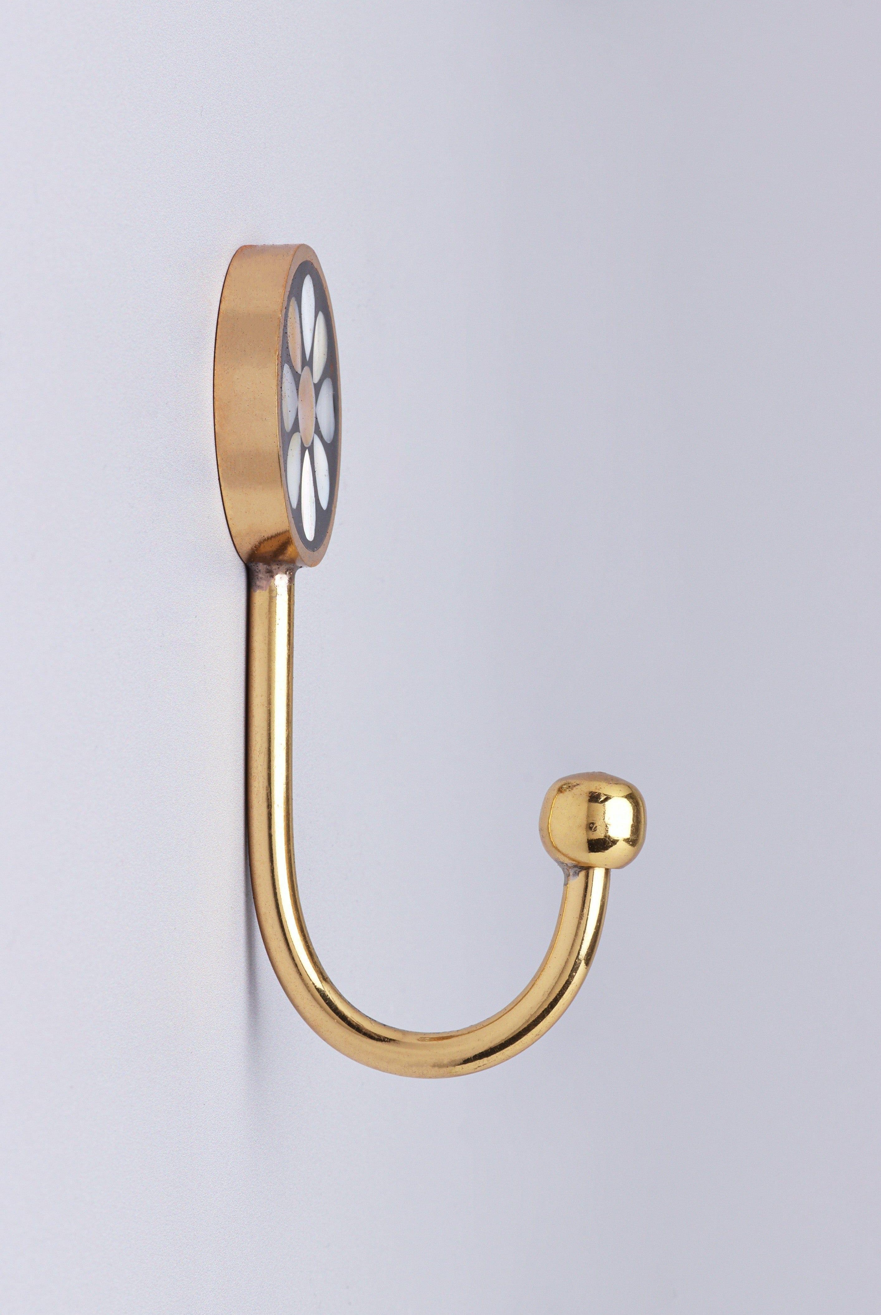 Étoile Bloom Mother Of Pearl Handcrafted Wall Hook Black & Gold Brass Hanger - G Decor