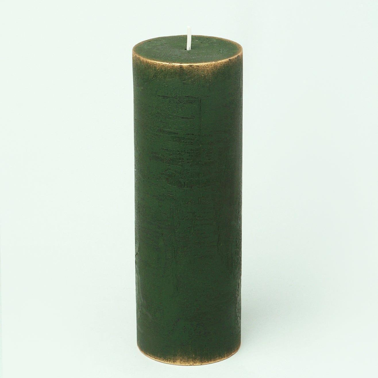 Fern Green & Gold Antique-Style Hand-Finished Pillar Candles - G Decor