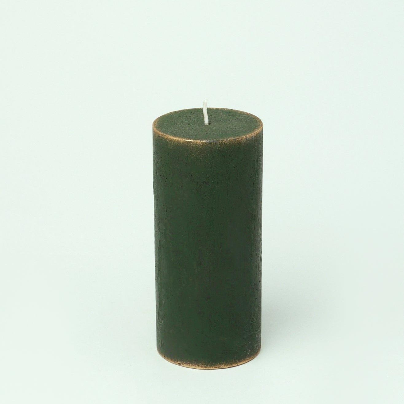 Fern Green & Gold Antique-Style Hand-Finished Pillar Candles - G Decor