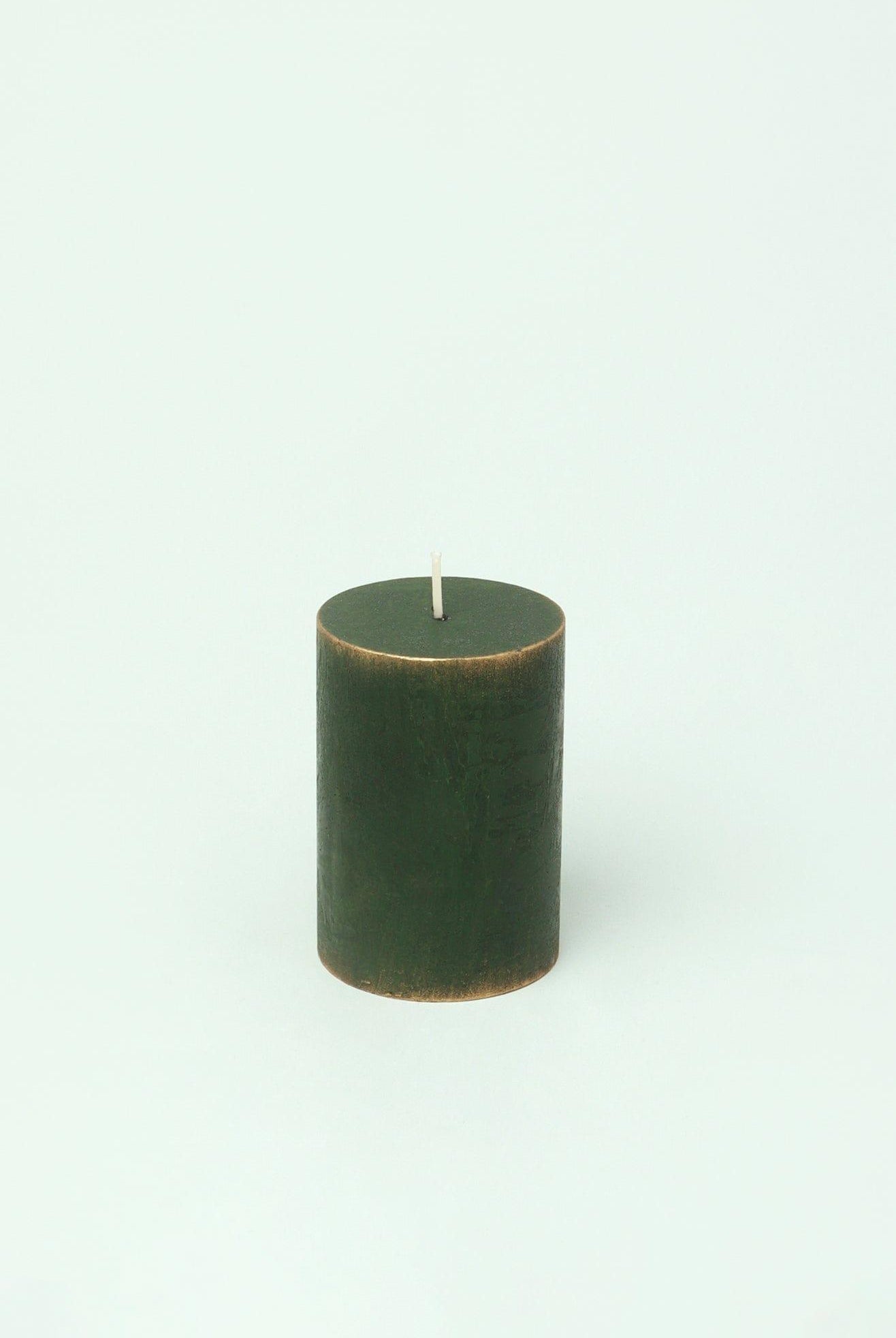 Fern Green & Gold Antique-Style Hand-Finished Pillar Candles - G Decor