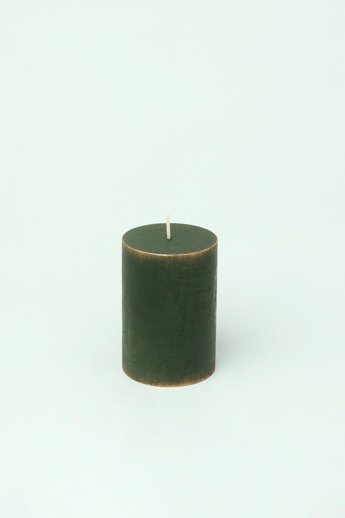 Fern Green & Gold Antique-Style Hand-Finished Pillar Candles - G Decor