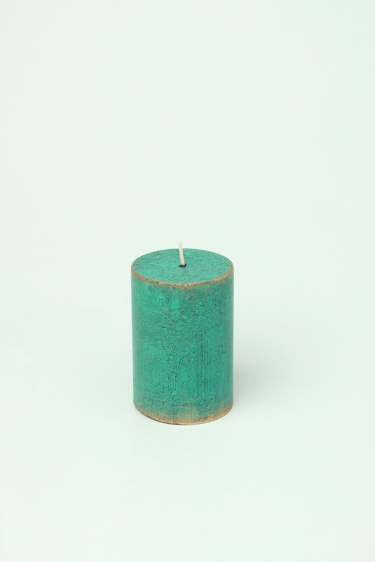 Fern Verdigris Green Antique-Style Hand-Finished Pillar Candle - G Decor
