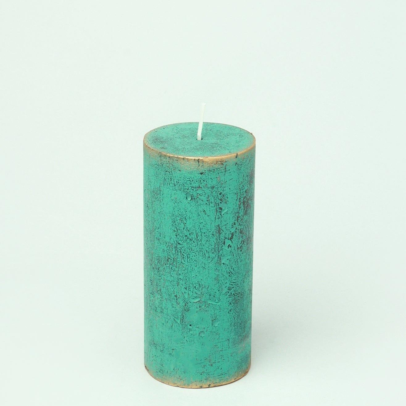Fern Verdigris Green Antique-Style Hand-Finished Pillar Candle - G Decor