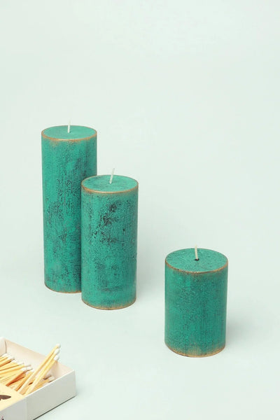 Fern Verdigris Green Antique-Style Pillar Candle