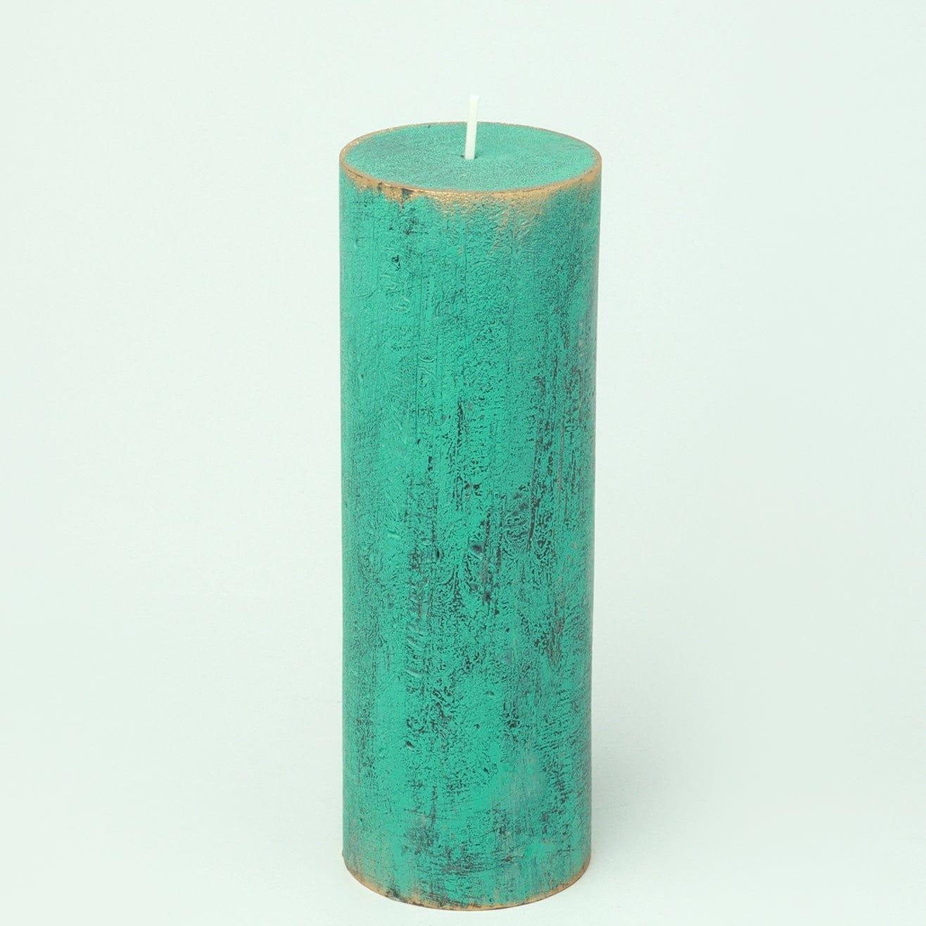 Fern Verdigris Green Antique-Style Hand-Finished Pillar Candle - G Decor