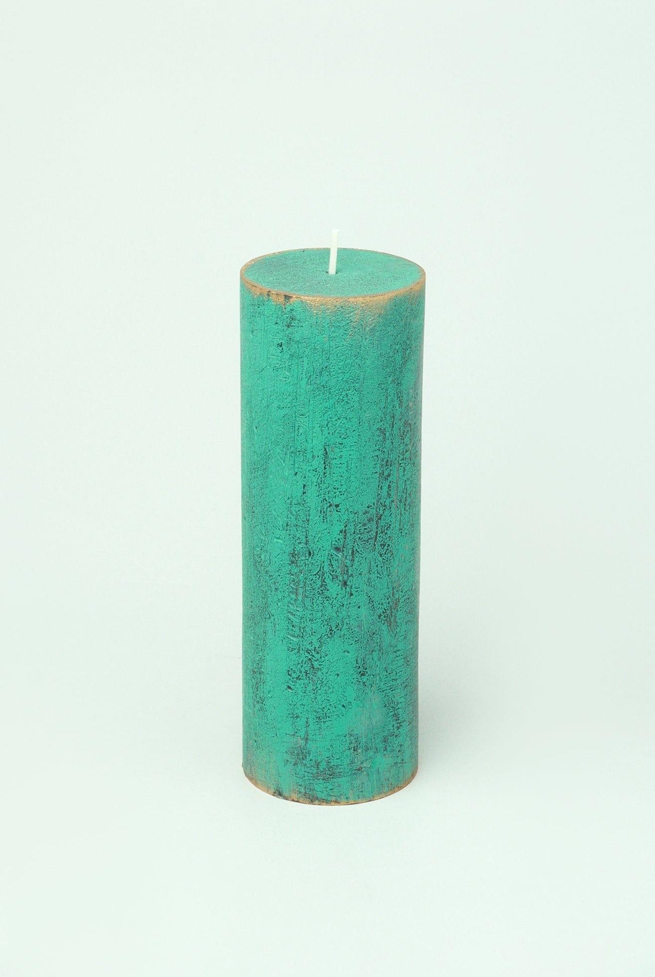 Fern Verdigris Green Antique-Style Hand-Finished Pillar Candle - G Decor