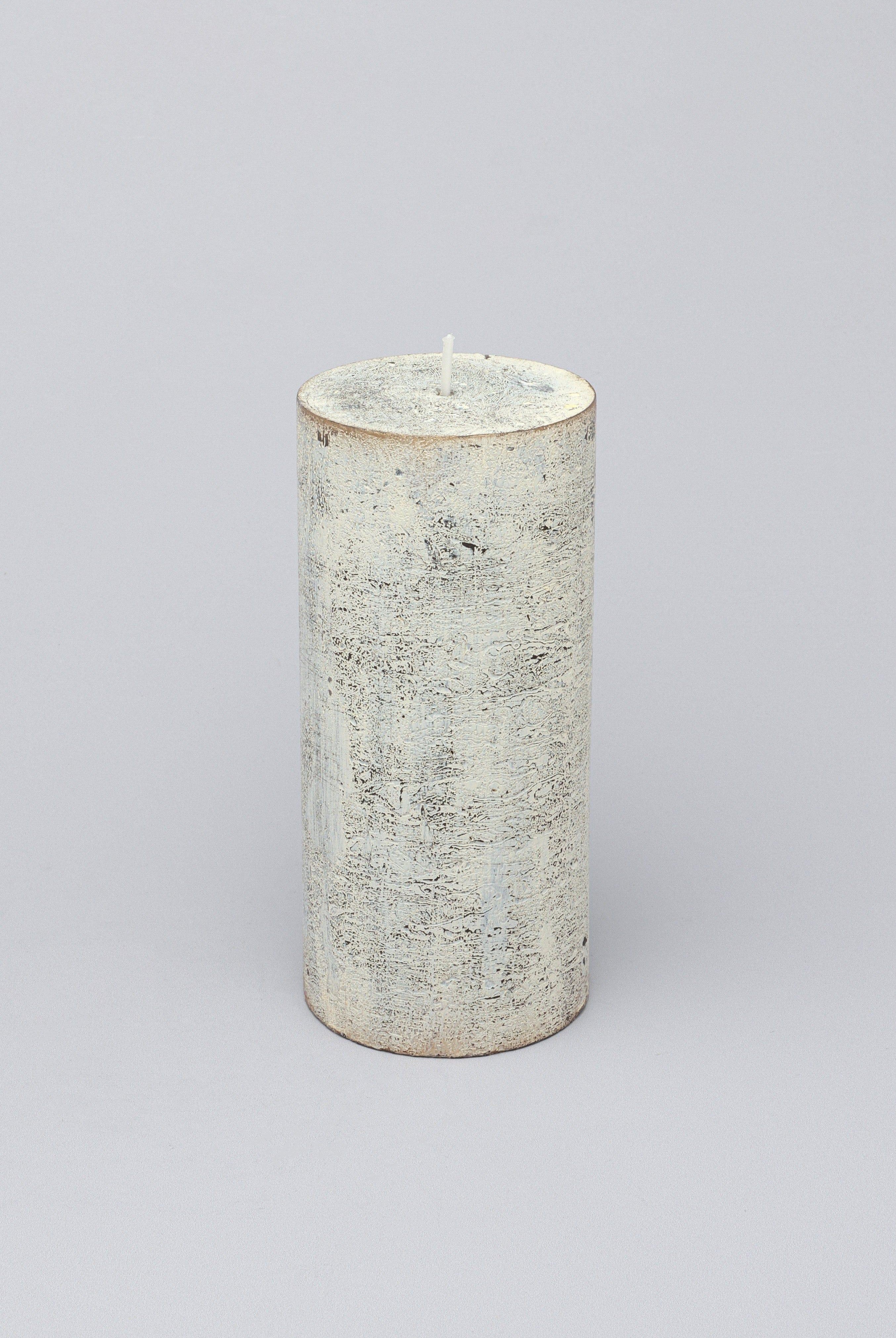 Fern Whitewashed Beige Antique Style Hand-Finished Pillar Candle - G Decor