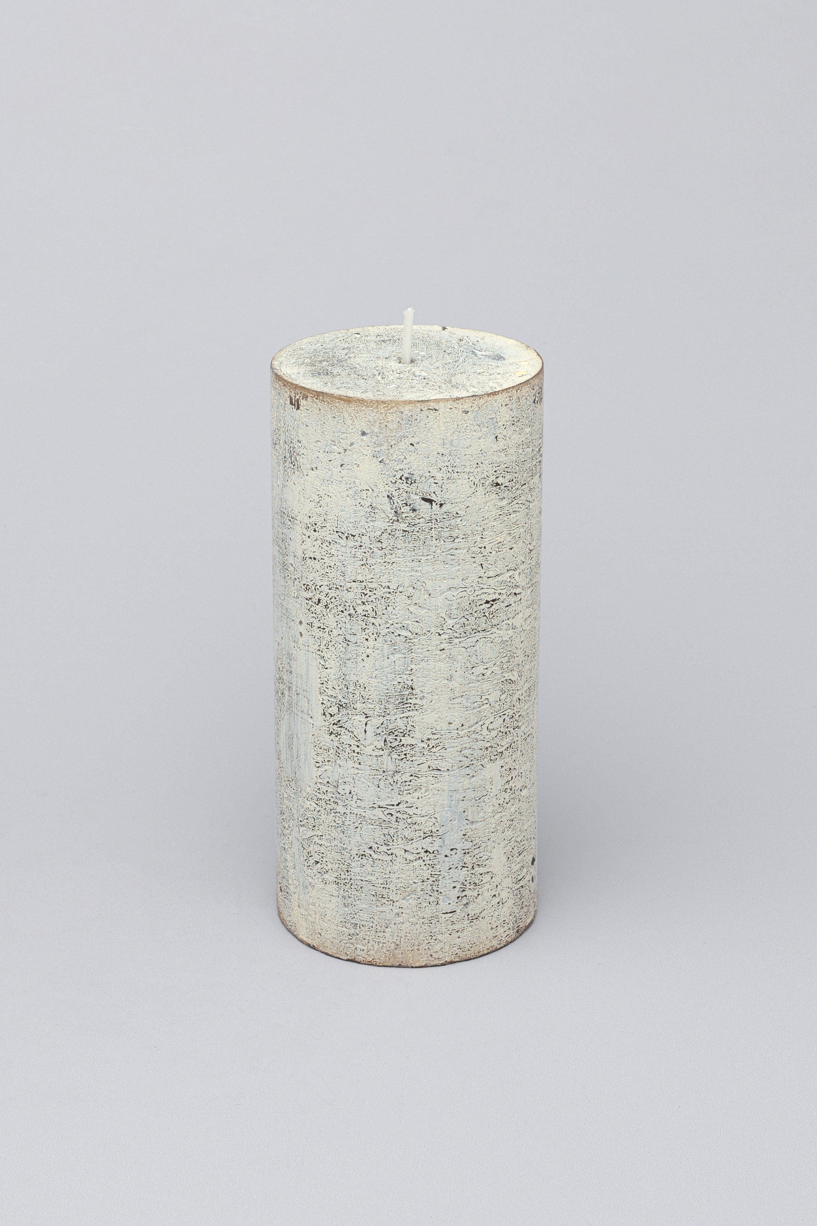 Fern Whitewashed Beige Antique Style Hand-Finished Pillar Candle - G Decor