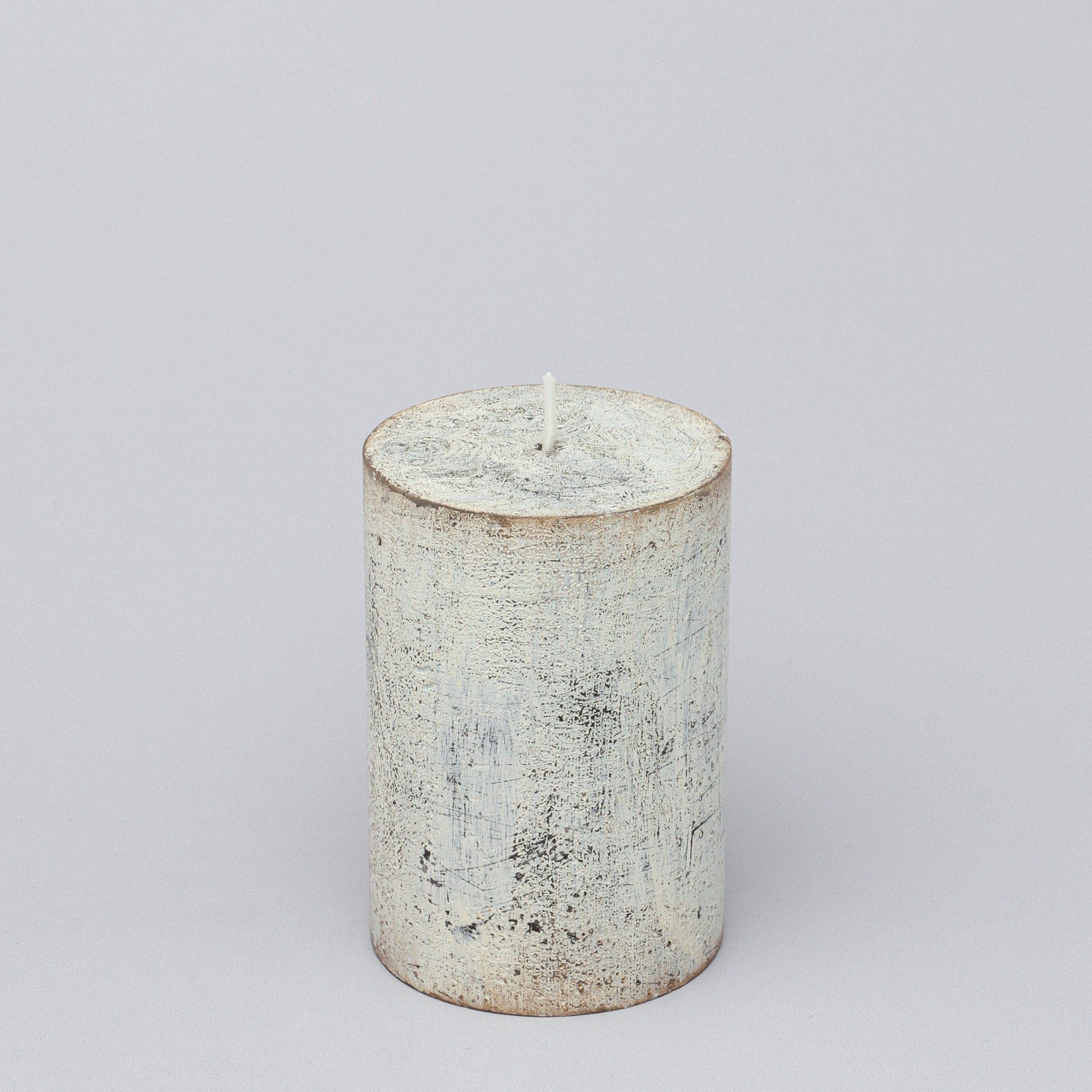 Fern Whitewashed Beige Antique Style Hand-Finished Pillar Candle - G Decor