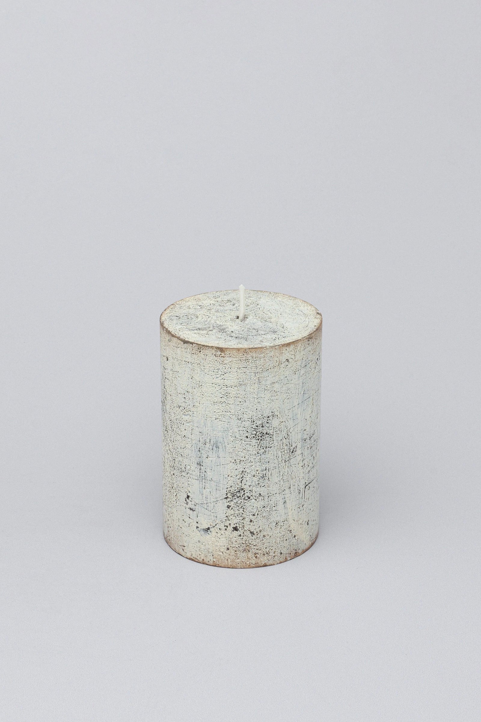 Fern Whitewashed Beige Antique-Style Pillar Candle — close-up view, G Decor
