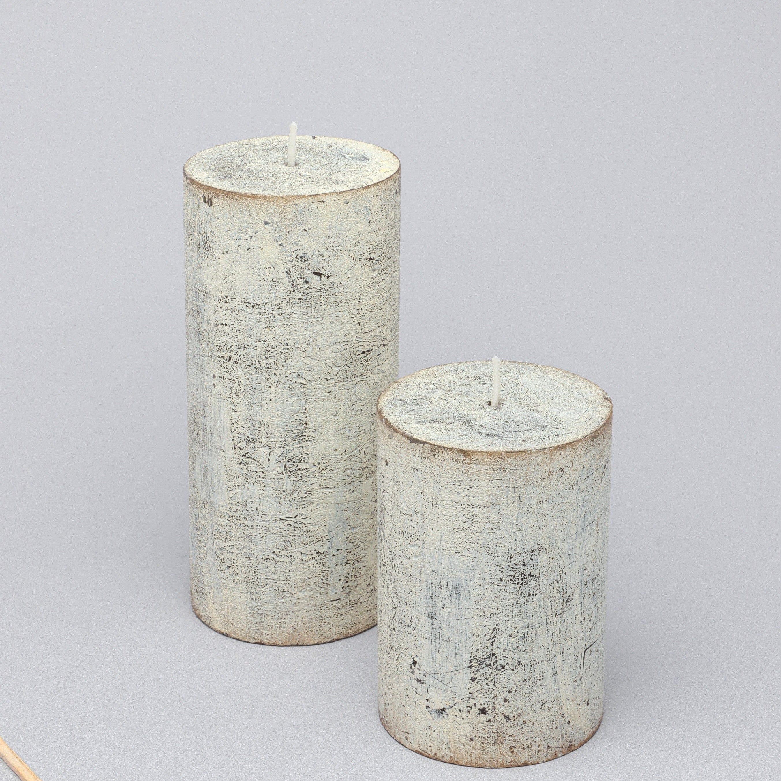 Fern Whitewashed Beige Antique Style Hand-Finished Pillar Candle - G Decor