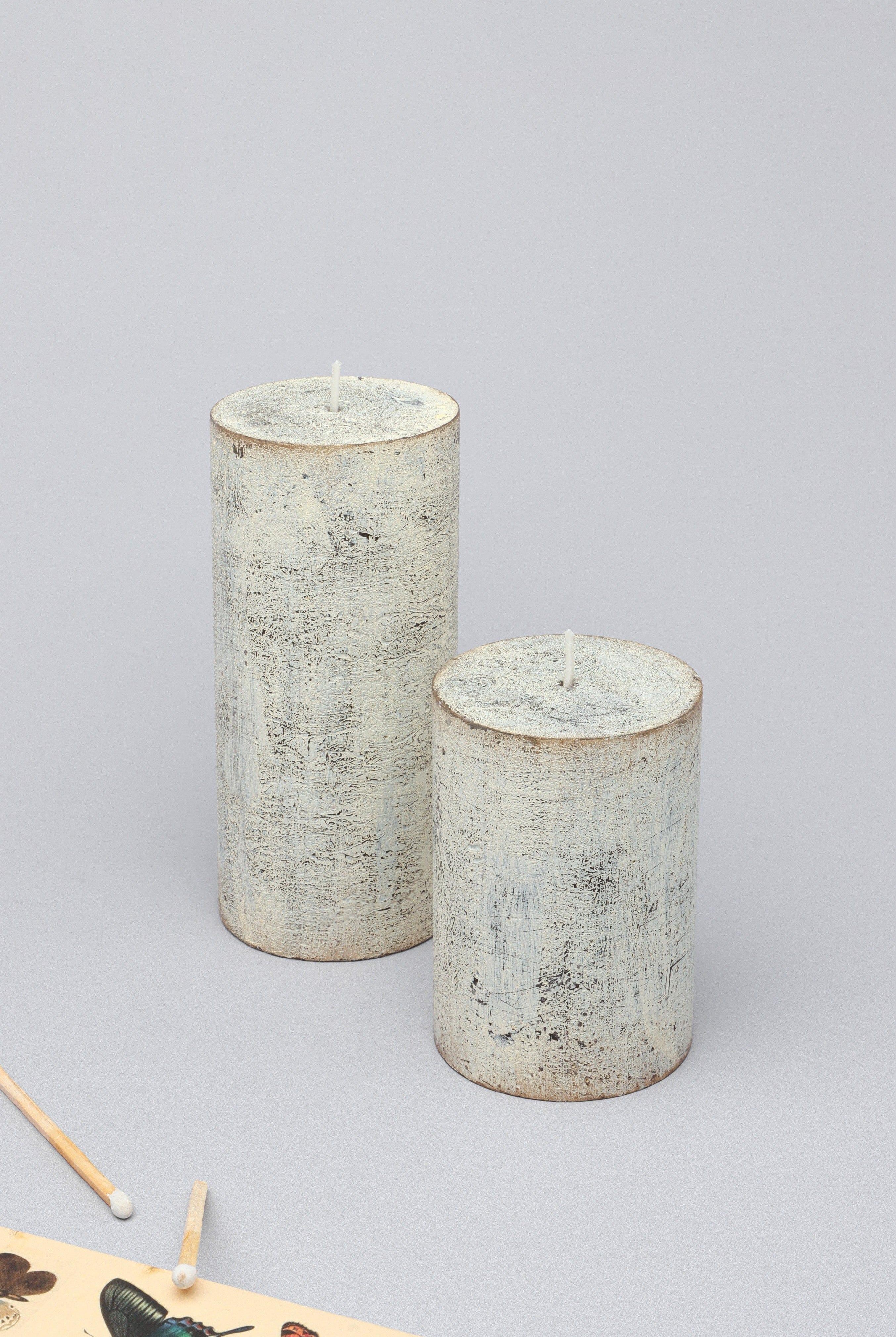 Fern Whitewashed Beige Antique Style Hand-Finished Pillar Candle - G Decor