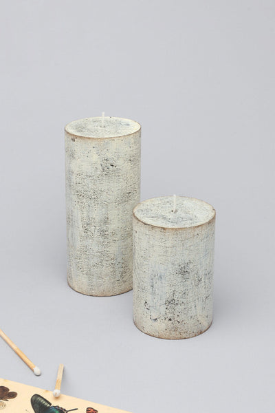 Fern Whitewashed Beige Antique-Style Pillar Candle