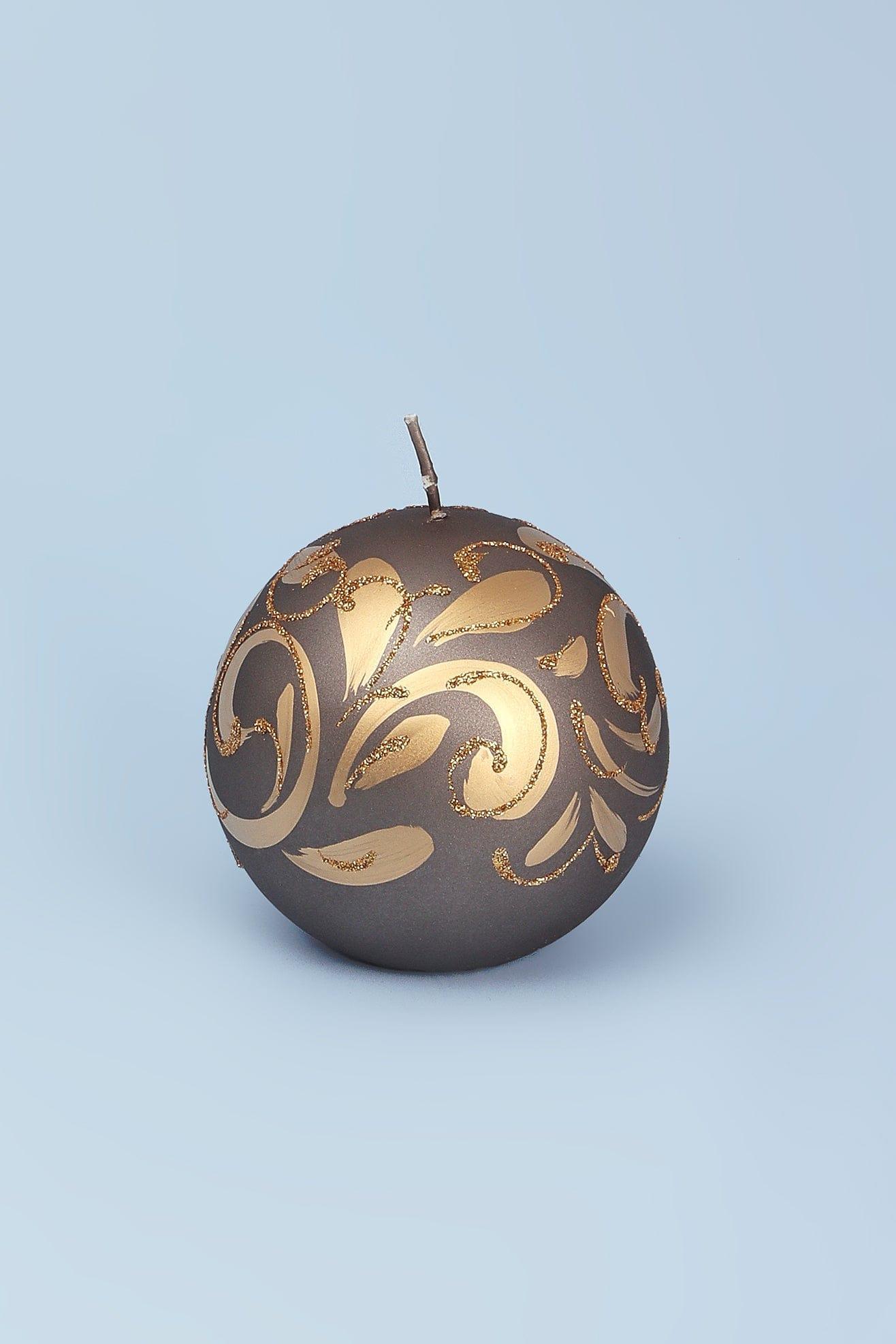 Florentino Hand-Finished Ornamental Ball Candle, Matte Finish with Gold or Silver Detailing - G Decor