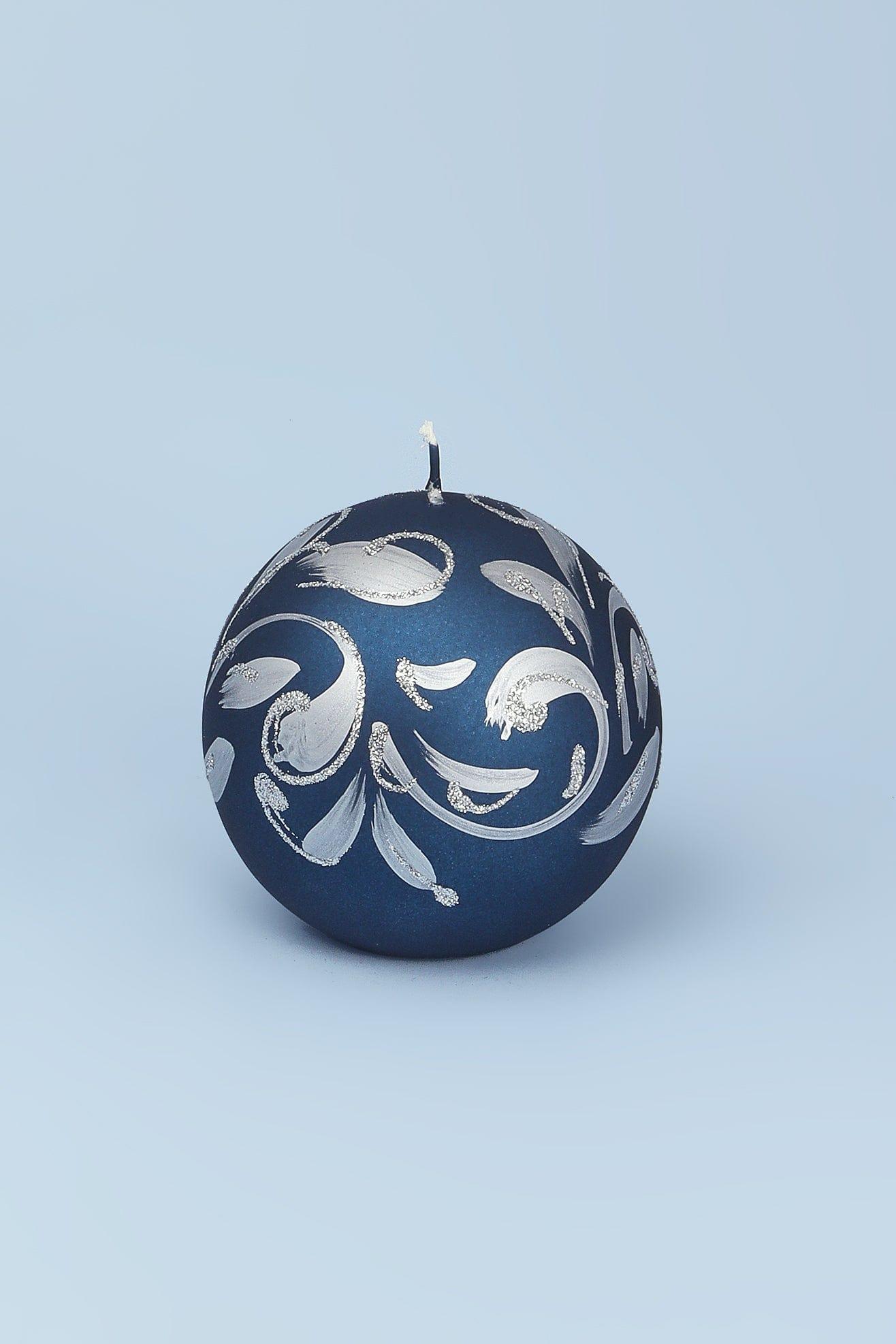 Florentino Hand-Finished Ornamental Ball Candle, Matte Finish with Gold or Silver Detailing - G Decor