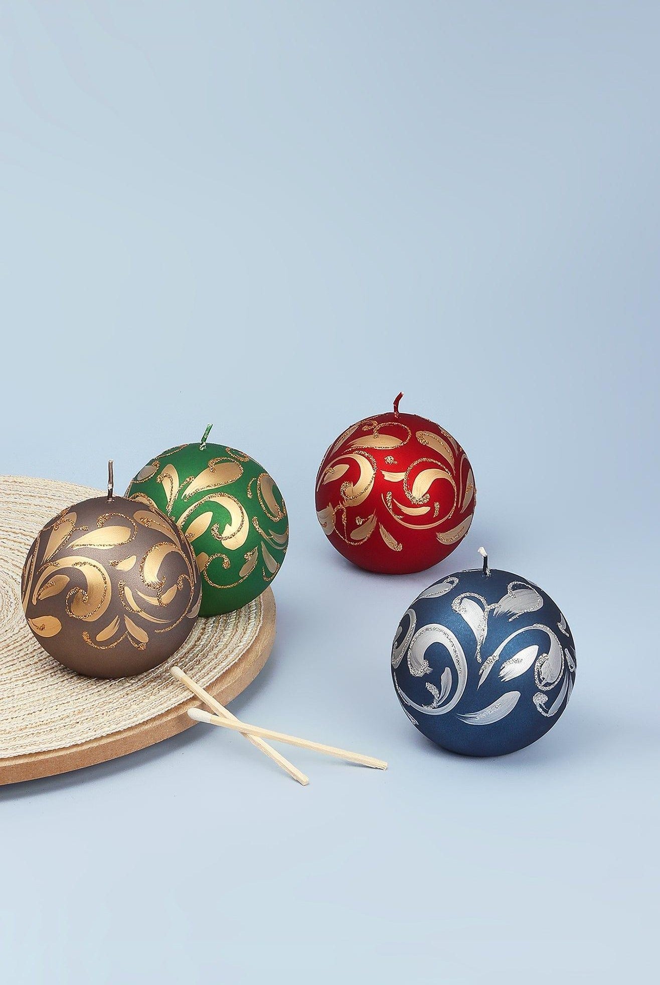 Florentino Hand-Finished Ornamental Ball Candle, Matte Finish with Gold or Silver Detailing - G Decor