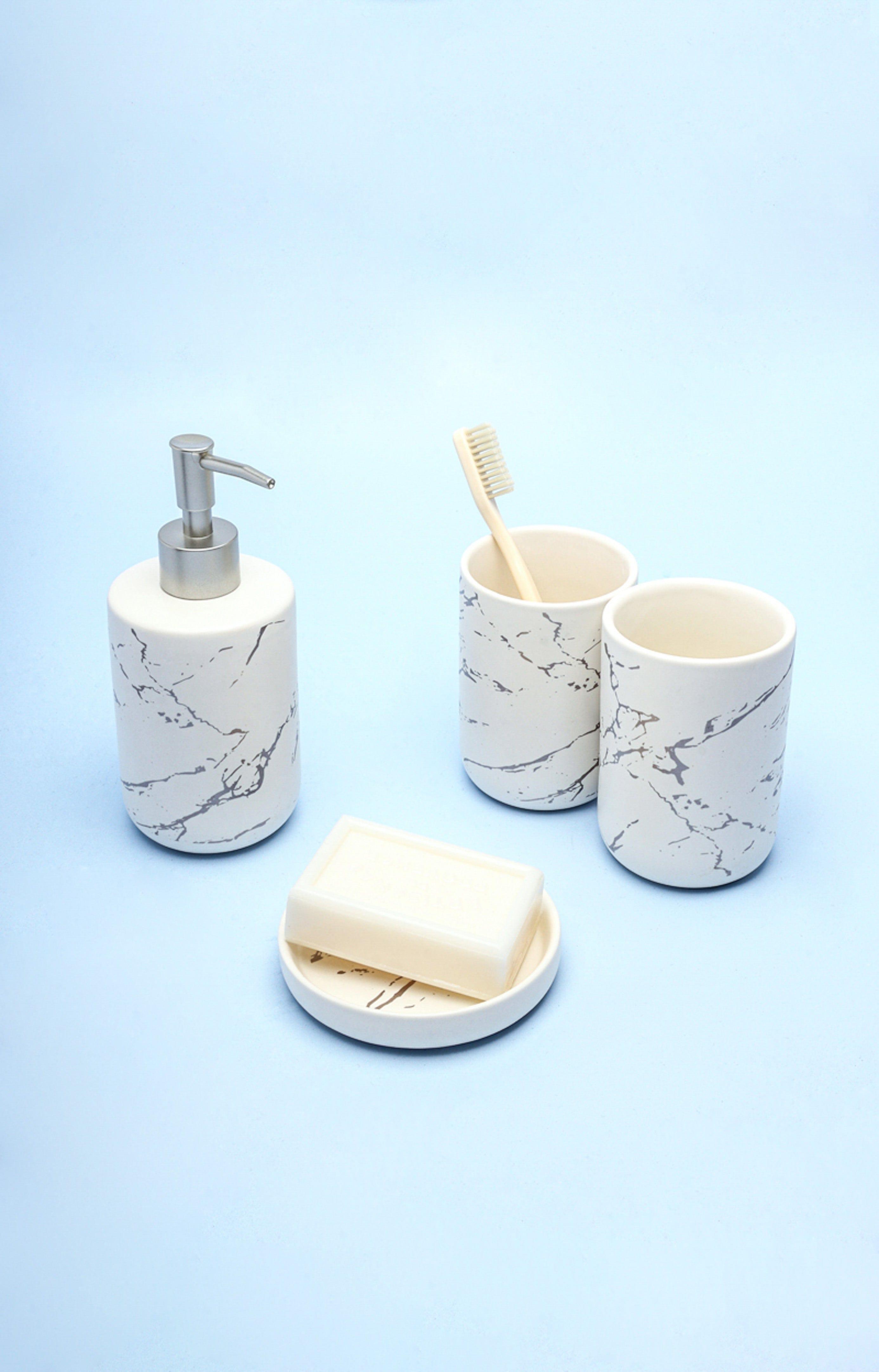 Four Piece Naples Marble Effect Bathroom Set - G Decor