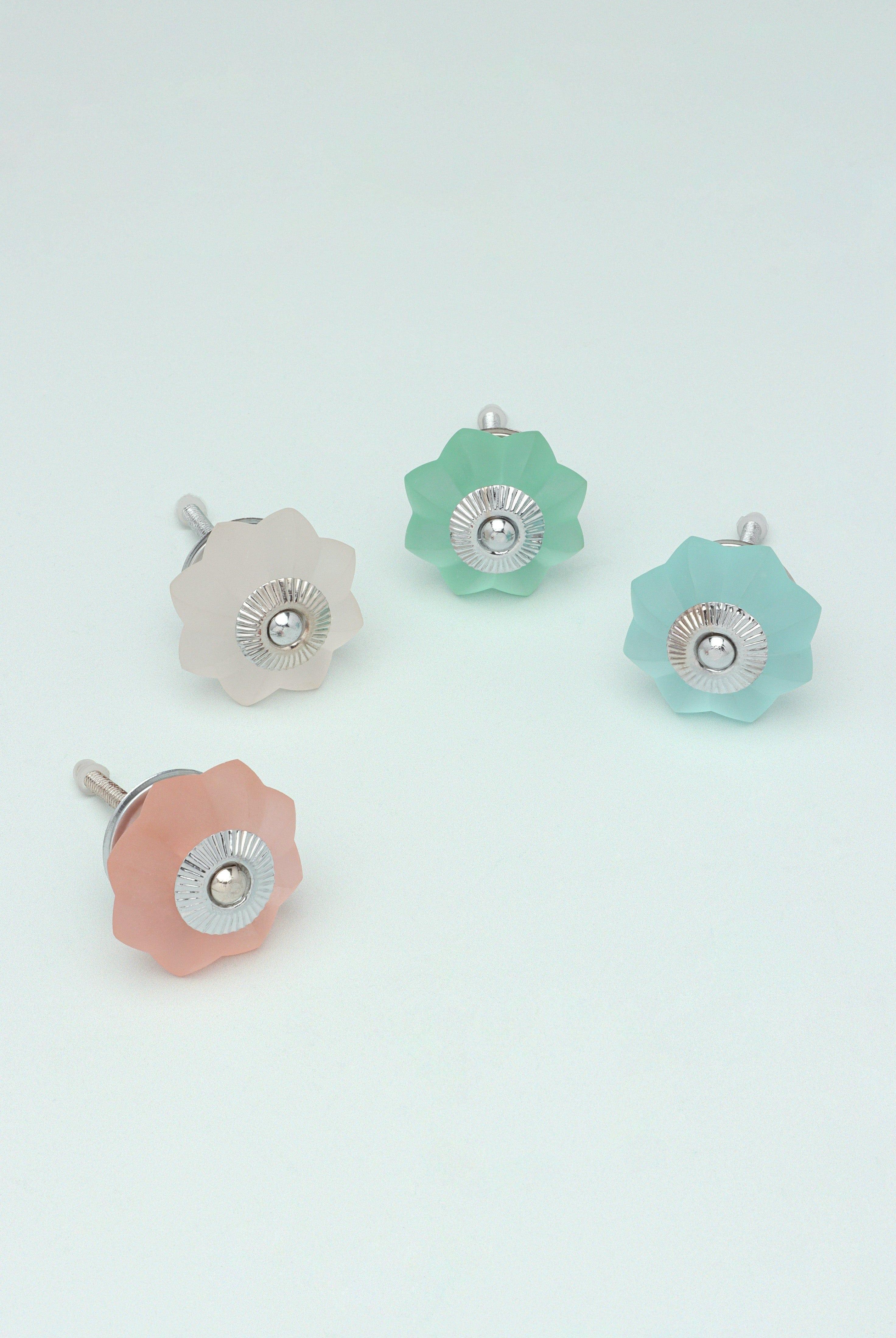 Frosted Fjord Flower Melon and Pastel Shades Glass Knob - G Decor