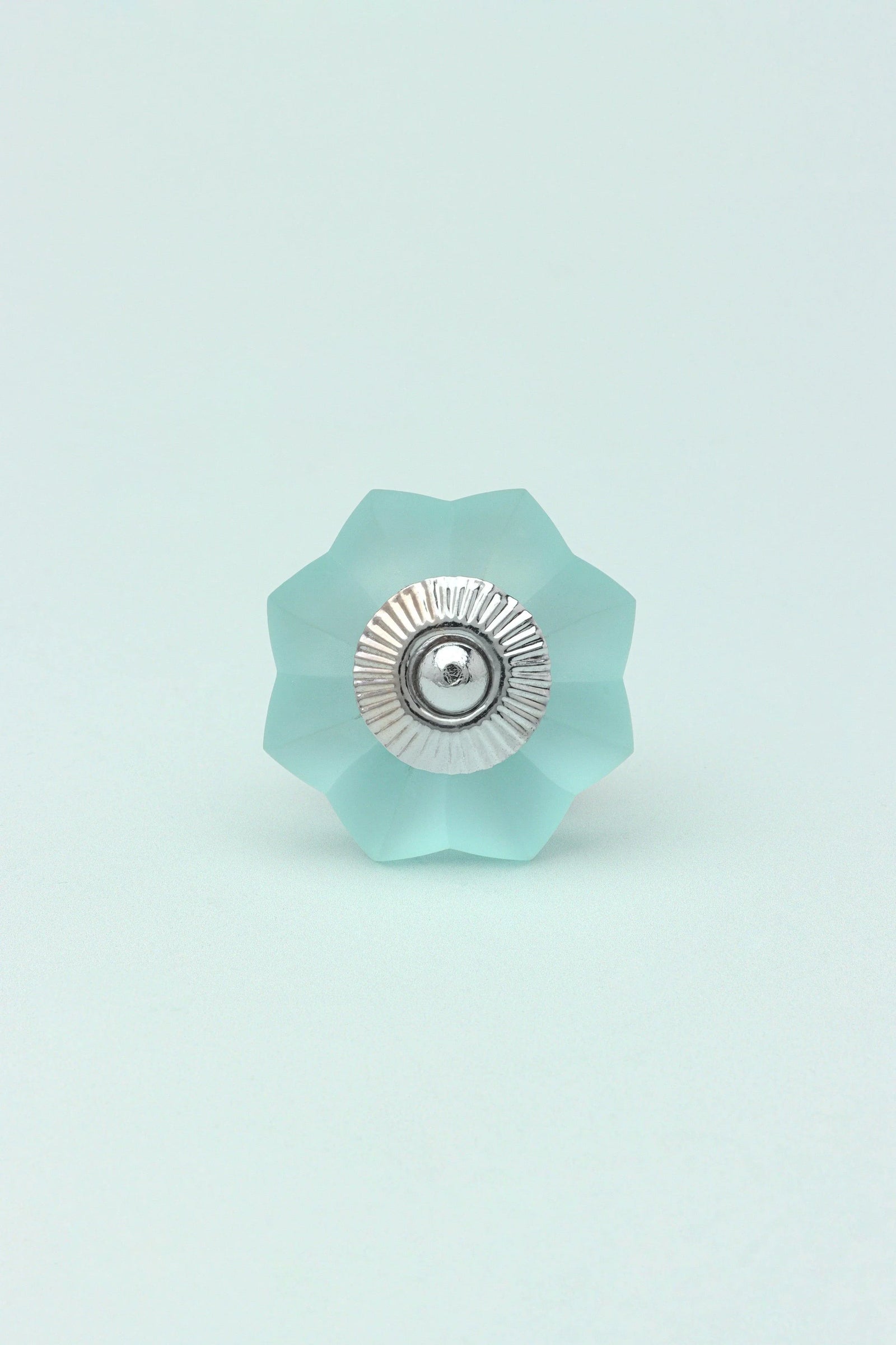 Frosted Fjord Flower Glass Cabinet Knob in Pastel Melon — close-up view, G Decor